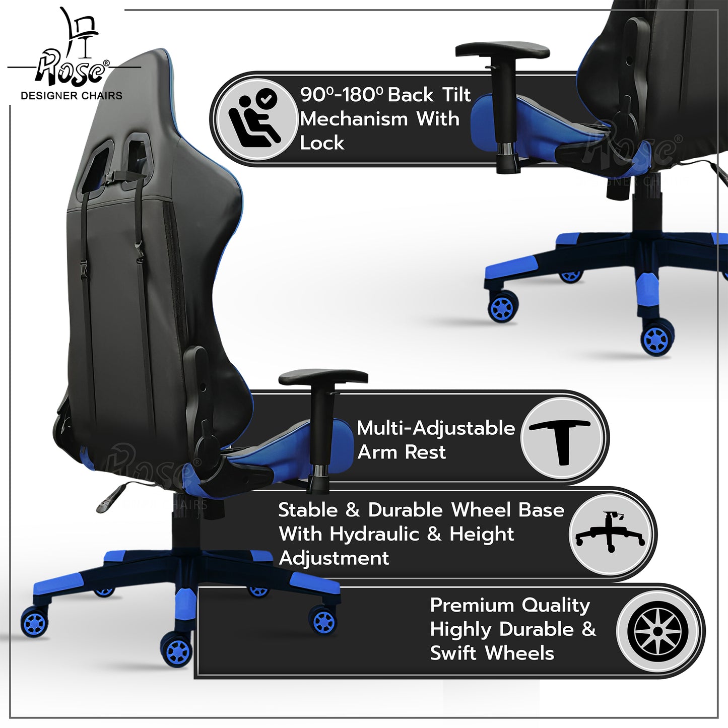ROSE® Up Gaming with Multi-Functional Ergonomic Gaming Chair (Blue)