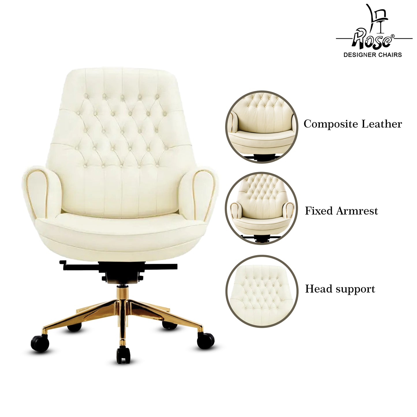 Rose Majestic Luxurious Mid Back Chair (White)