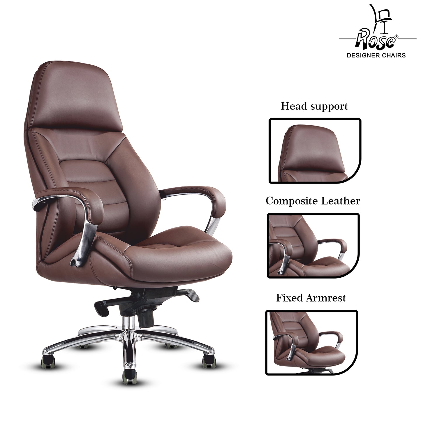 Rose Veda High Back Office Chair (Brown)