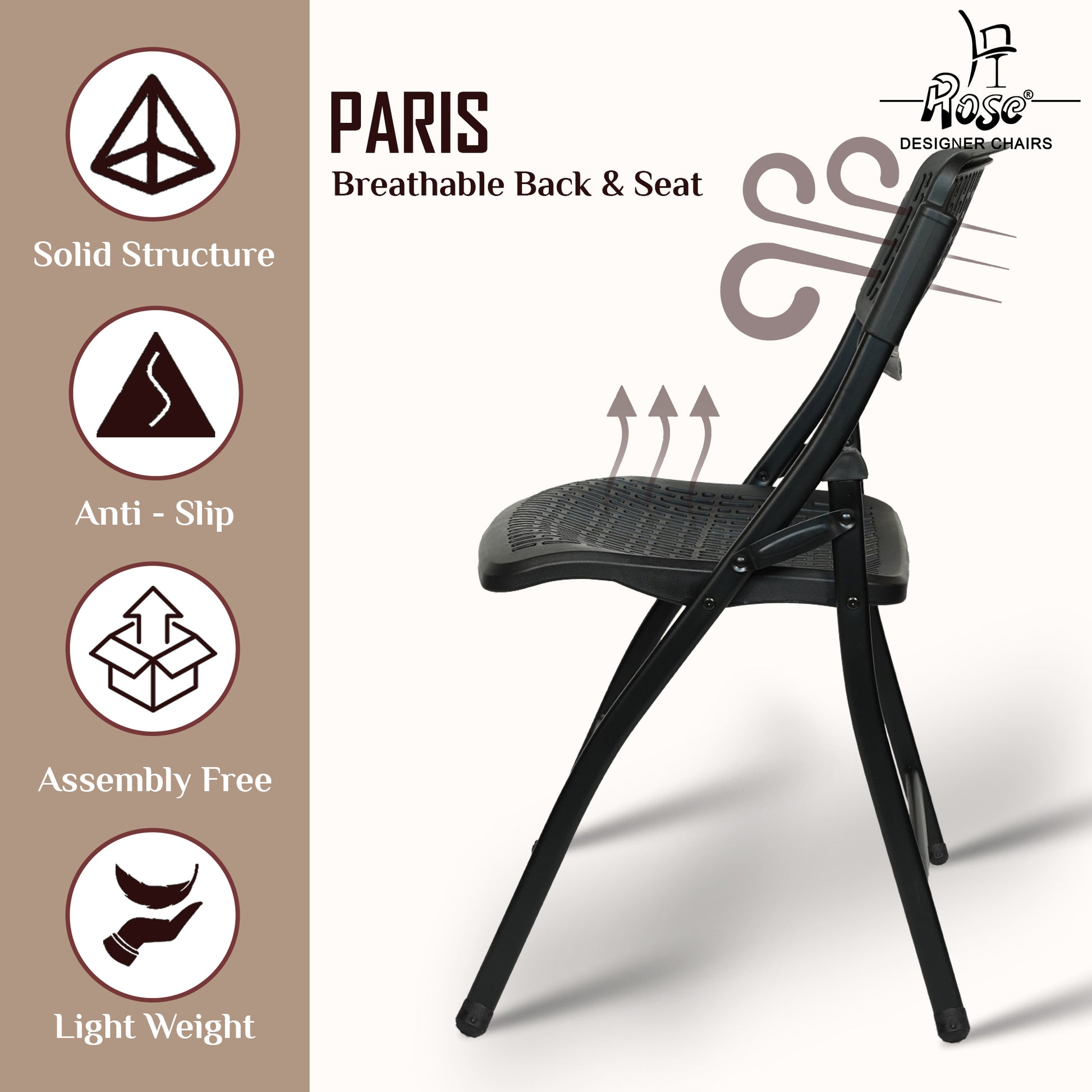 ROSE® Paris Folding Chair for Home | Lightweight, Portable, Balcony, Garden, Camping Chair | Indoor Outdoor Chair | Restaurant Chair