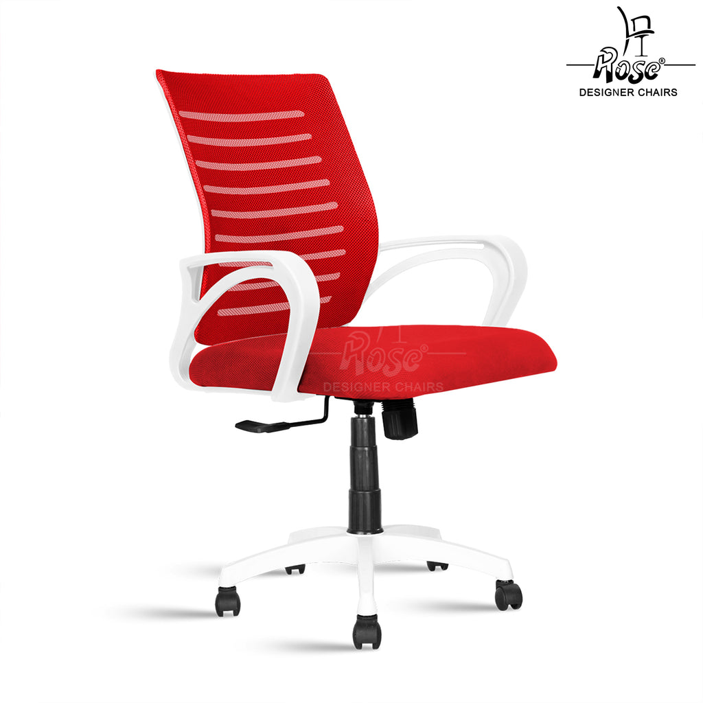 Mesh Mid-Back chair (Red & White Elite) Bg Img_2