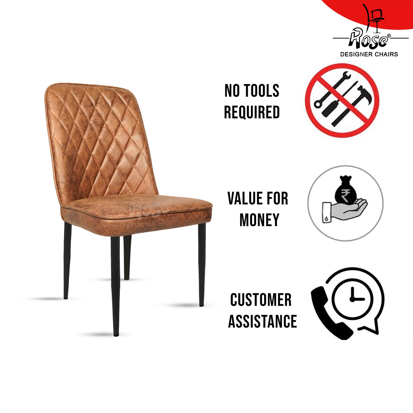 Ella Cafe Chair  Padded Seat with Leatherette Finish & Sturdy Metal Legs