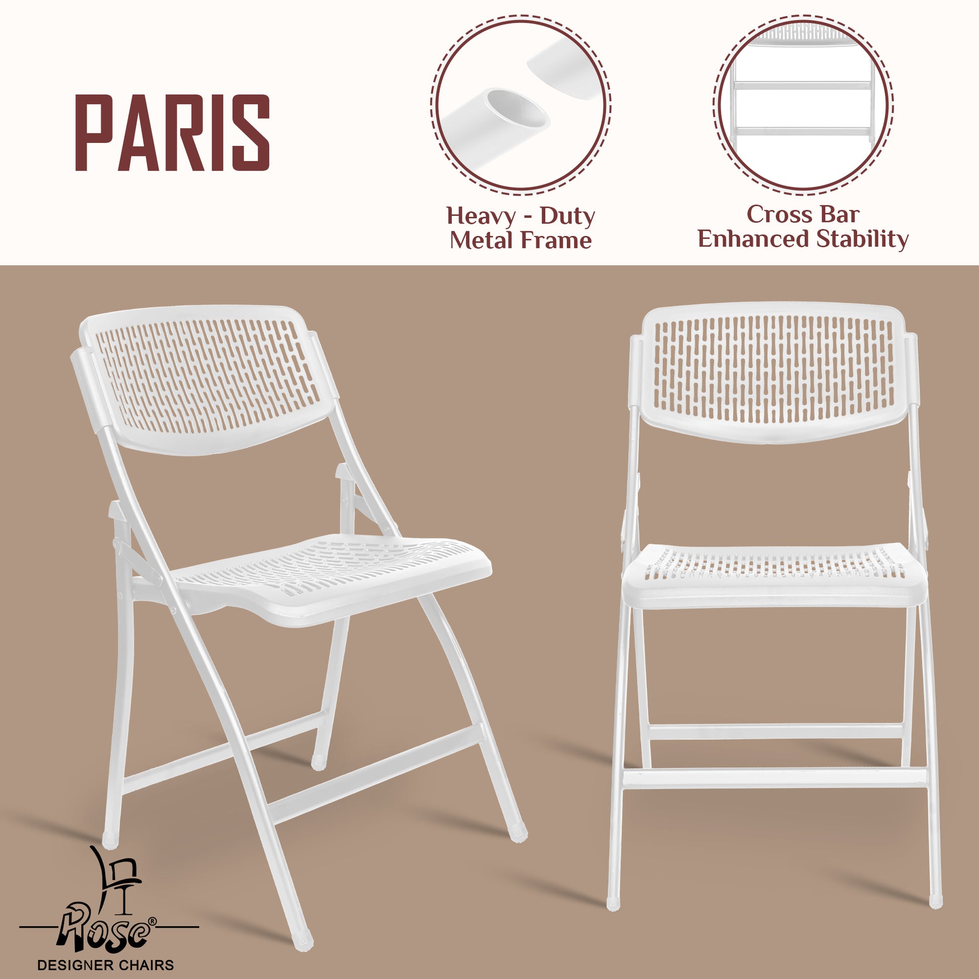 ROSE® Paris Folding Chair for Home | Lightweight, Portable, Balcony, Garden, Camping Chair | Indoor Outdoor Chair | Restaurant Chair