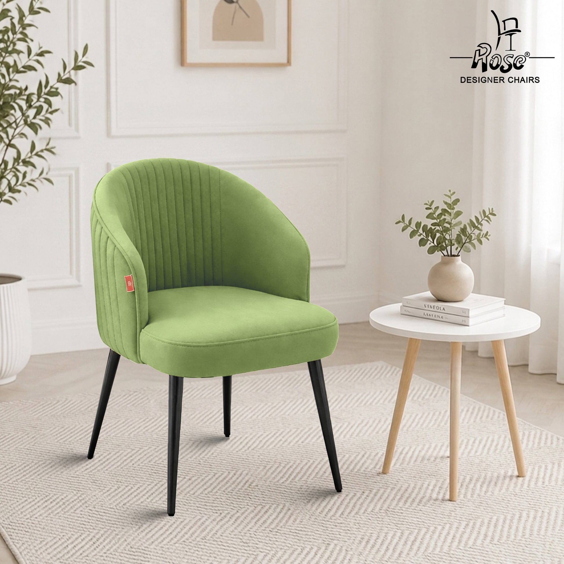 ROSE® Noor Valvet Arm Dining Chair, Cushion Seat, Wooden Frame, Metal Legs, Premium Accent Chair for Living Room, Bedroom, Dining Room, Cafe & Restaurant