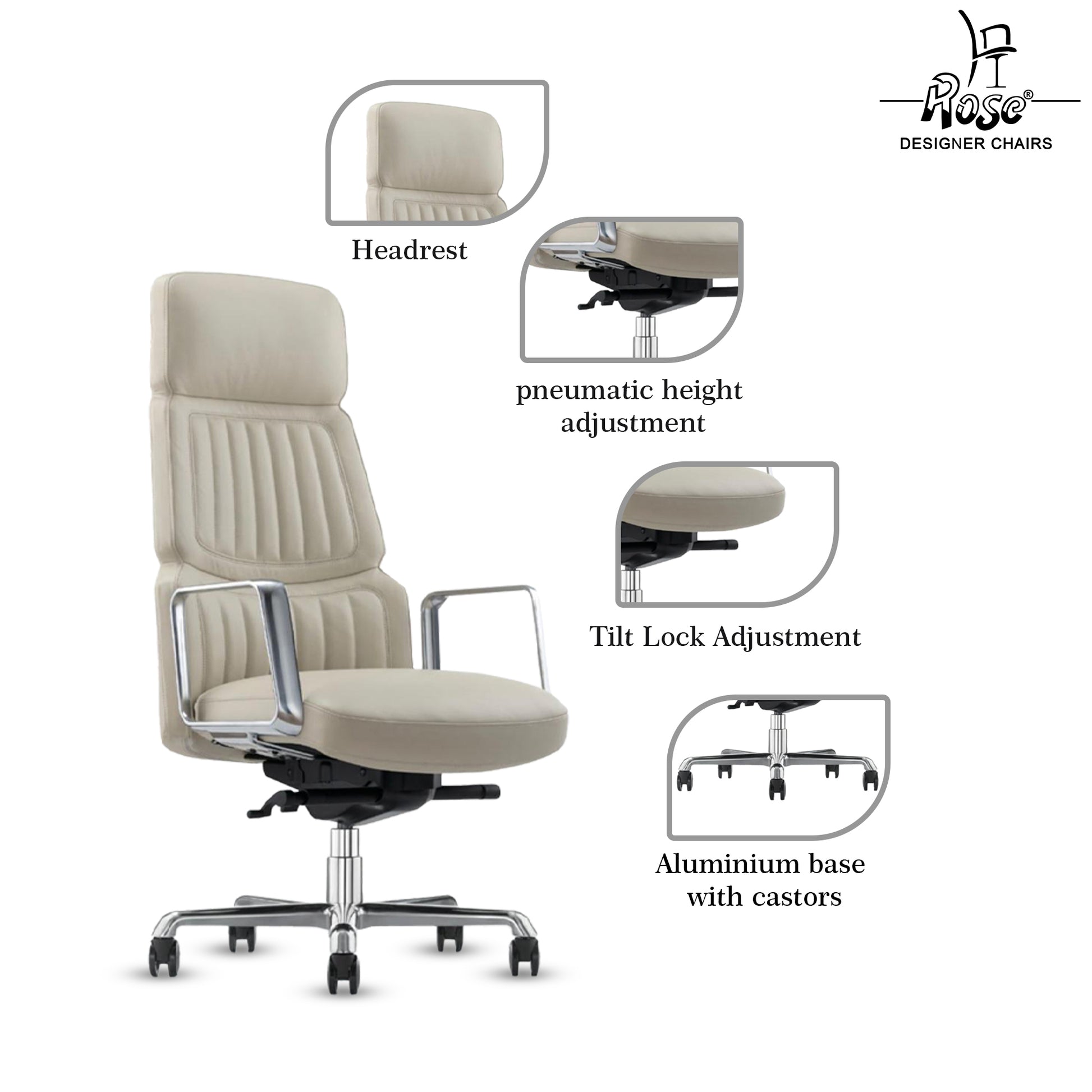 Rose Dhaka Luxurious High Back Chair (White)