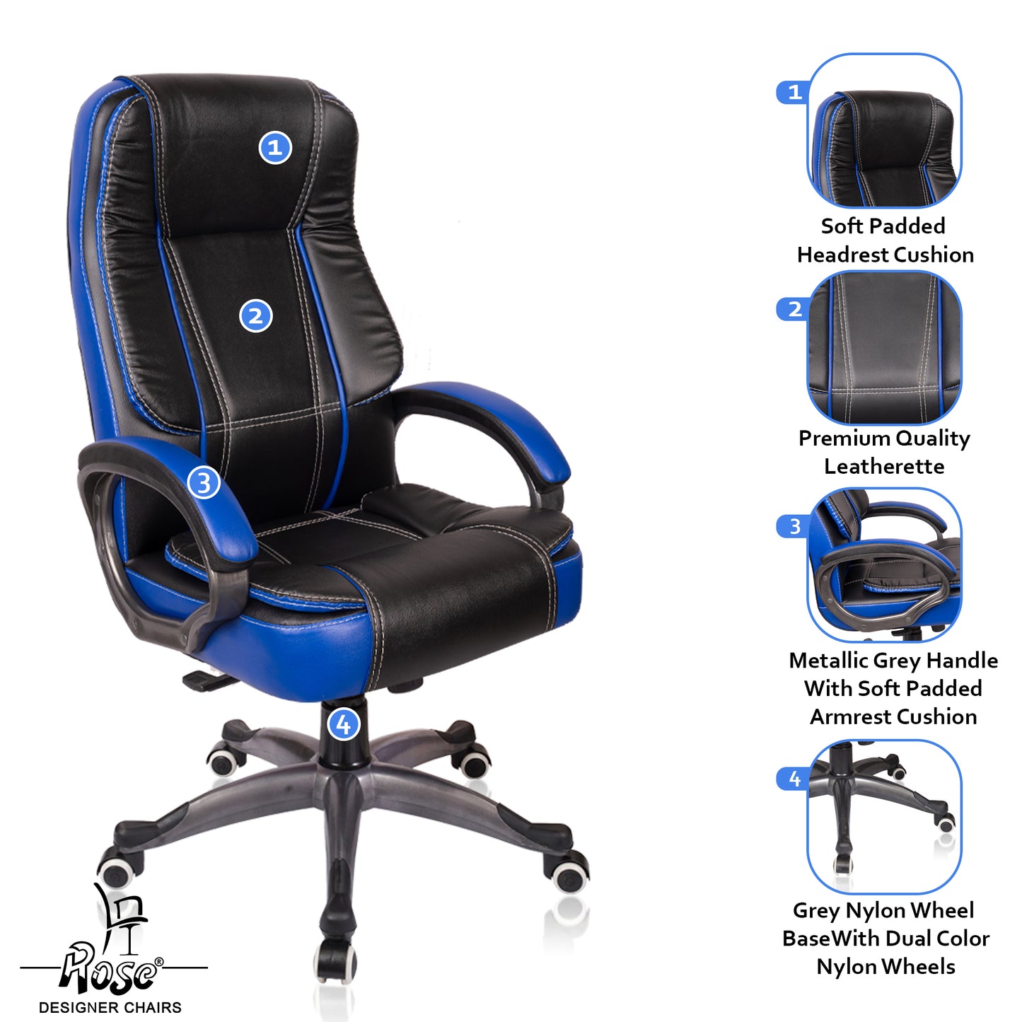 ROSE® SpaceX I High Back Office Chair | Leatherette Executive Design | Ergonomic Comfort