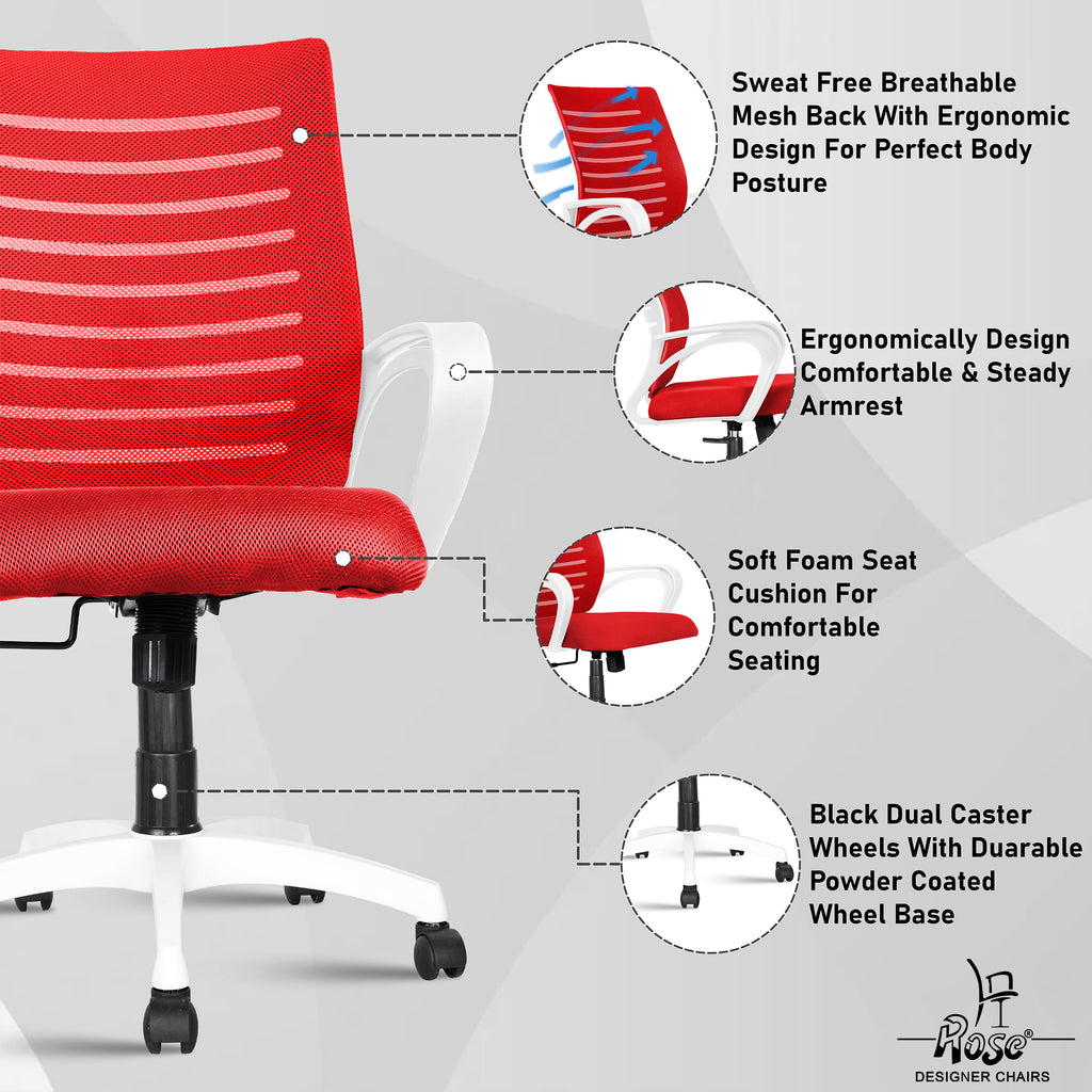 Mesh Mid-Back chair (Red & White Elite) Features_1