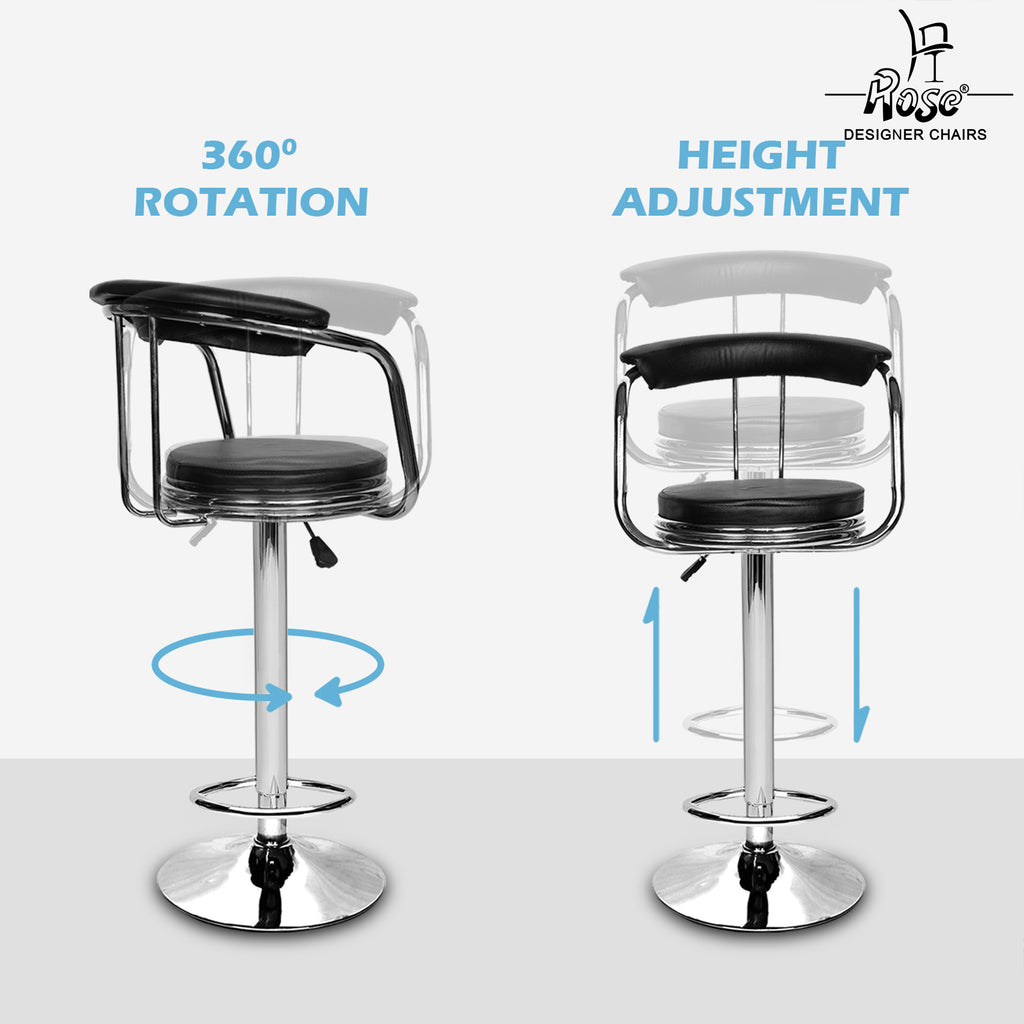 Rose® Kiya BarStool Height Adjustable & Revolving Bar Stool/Kitchen Chair (Black)