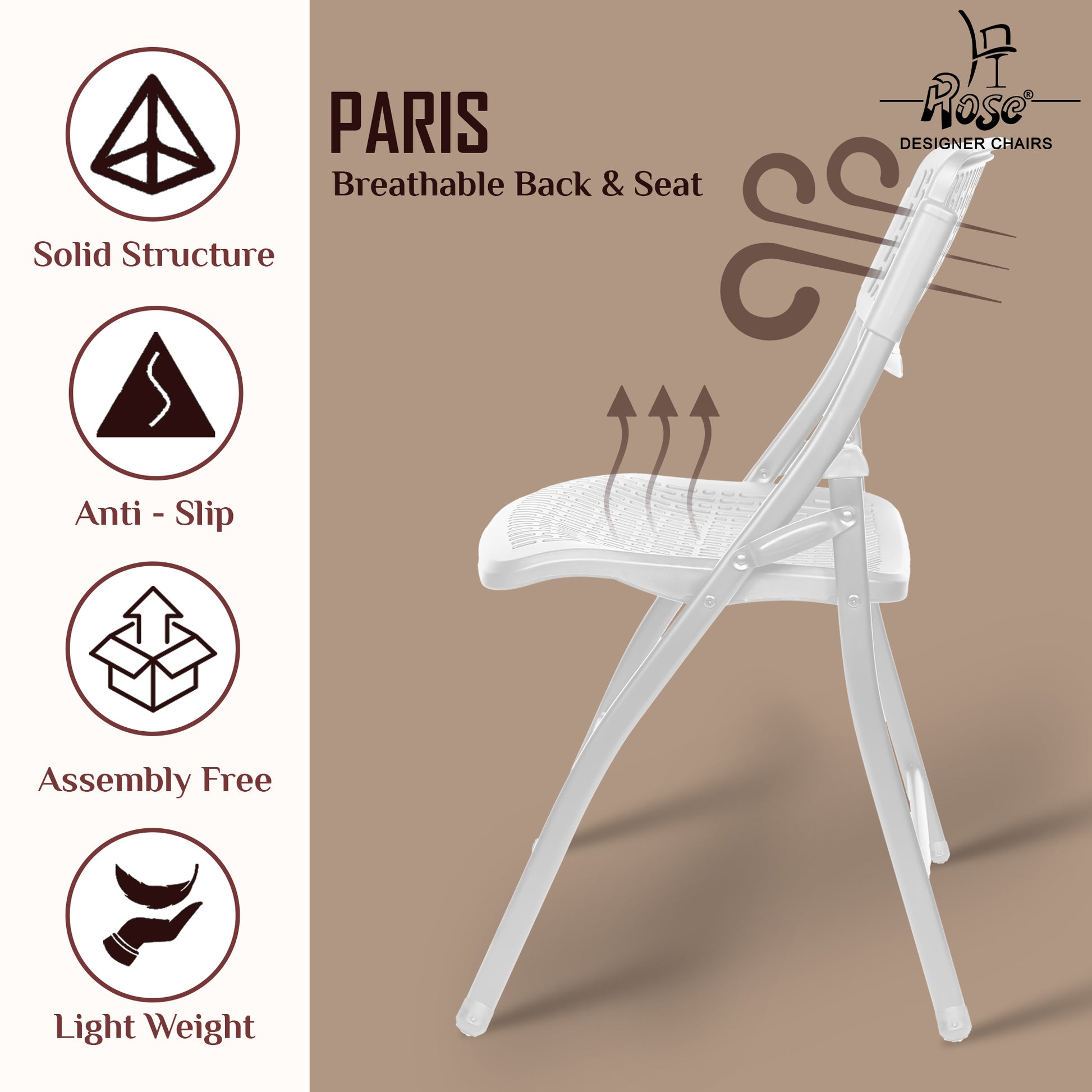 ROSE® Paris Folding Chair for Home | Lightweight, Portable, Balcony, Garden, Camping Chair | Indoor Outdoor Chair | Restaurant Chair