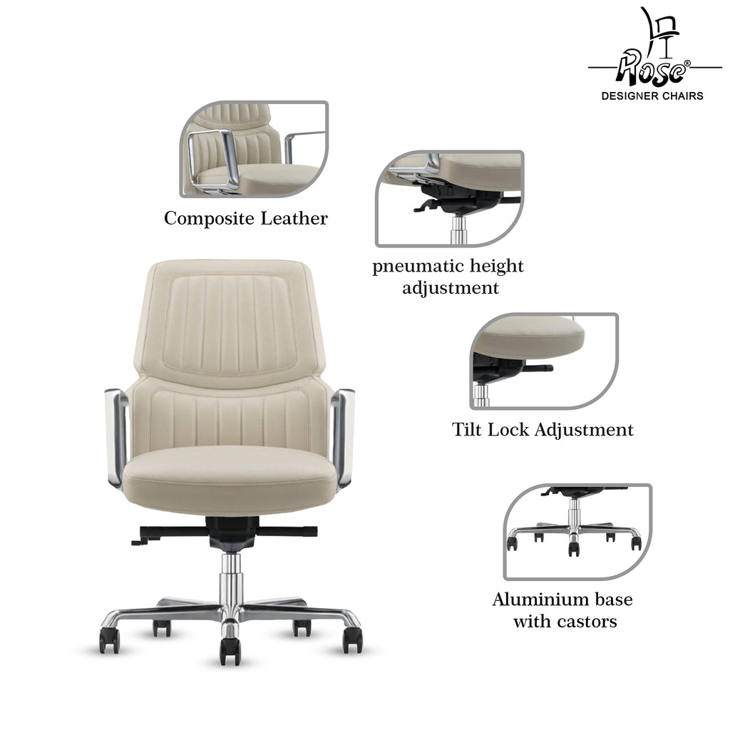Rose Dhaka Luxurious Mid Back Chair (White)