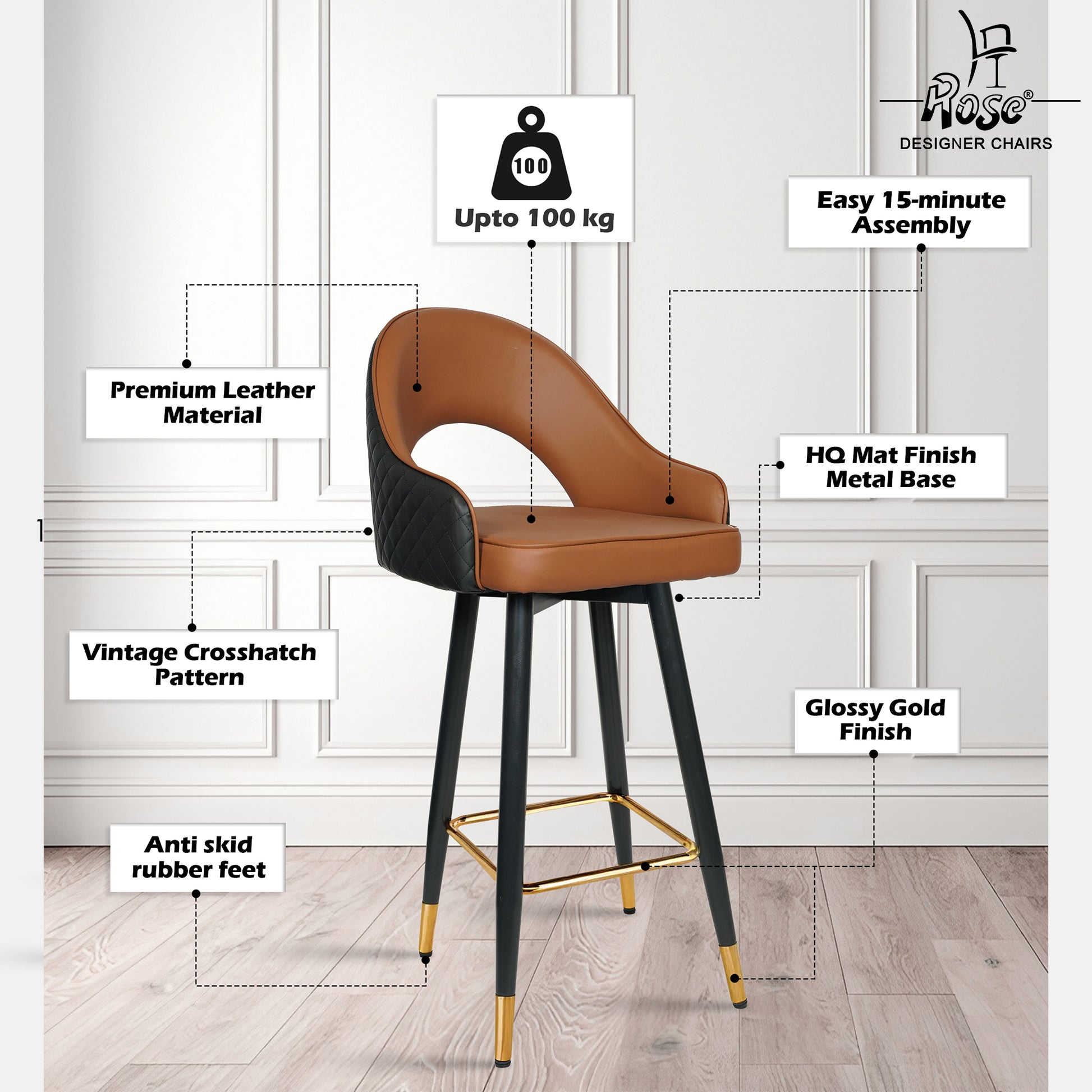 ROSE® Ken Height Adjustable & Revolving Bar Stool (Black)