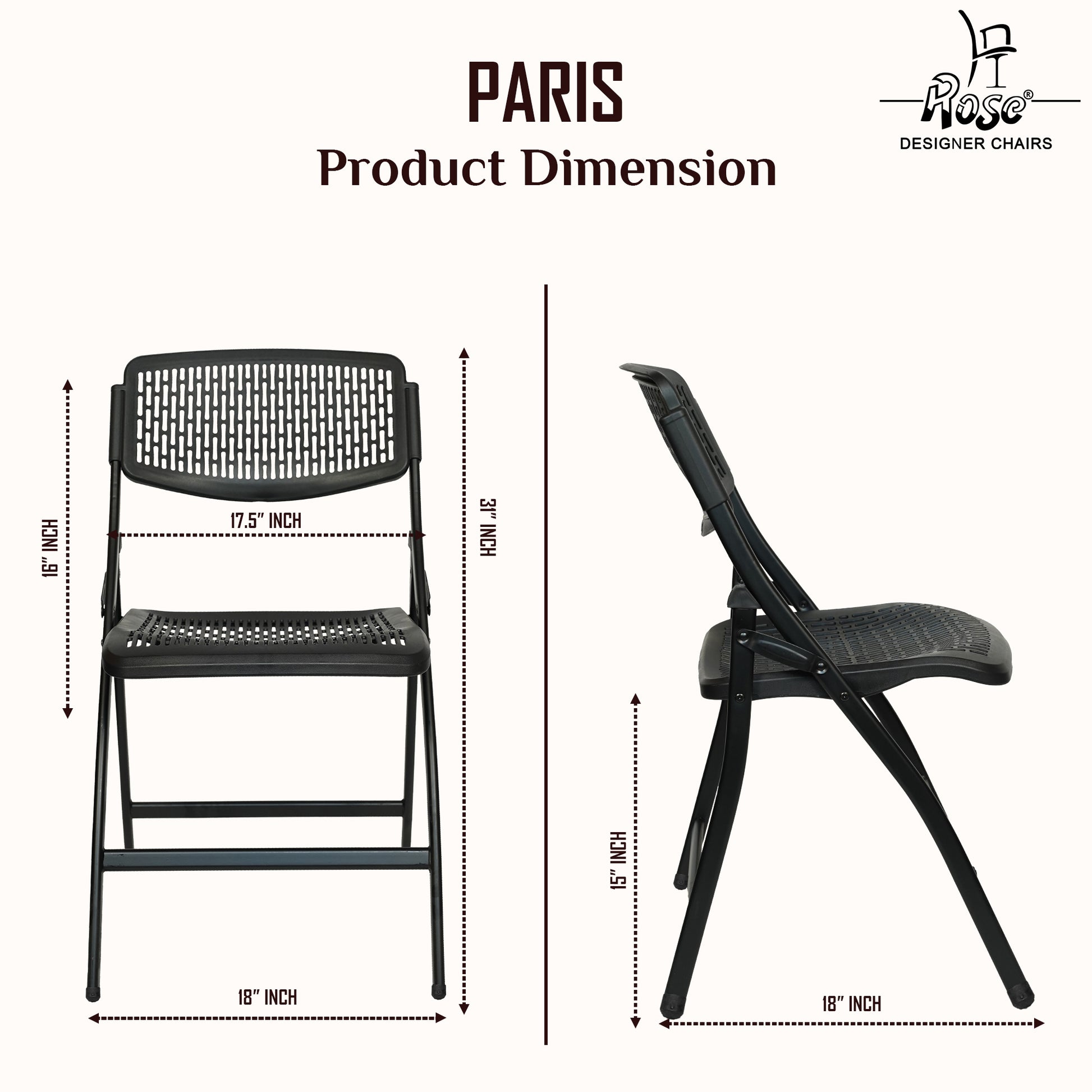 ROSE® Paris Folding Chair for Home | Lightweight, Portable, Balcony, Garden, Camping Chair | Indoor Outdoor Chair | Restaurant Chair