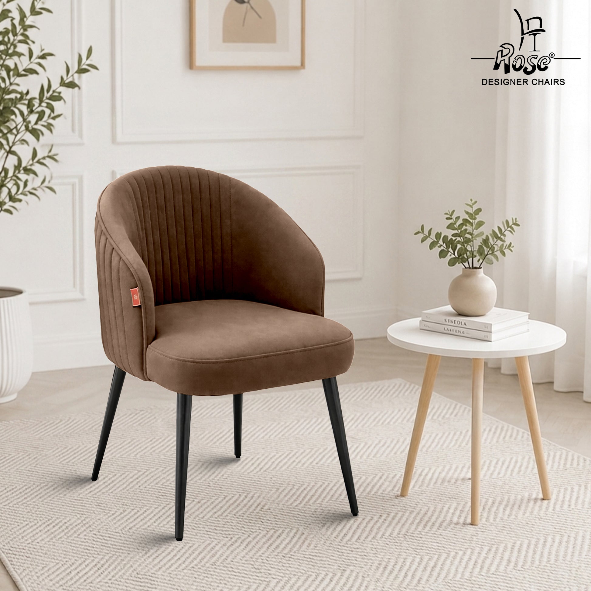 ROSE® Noor Valvet Arm Dining Chair, Cushion Seat, Wooden Frame, Metal Legs, Premium Accent Chair for Living Room, Bedroom, Dining Room, Cafe & Restaurant