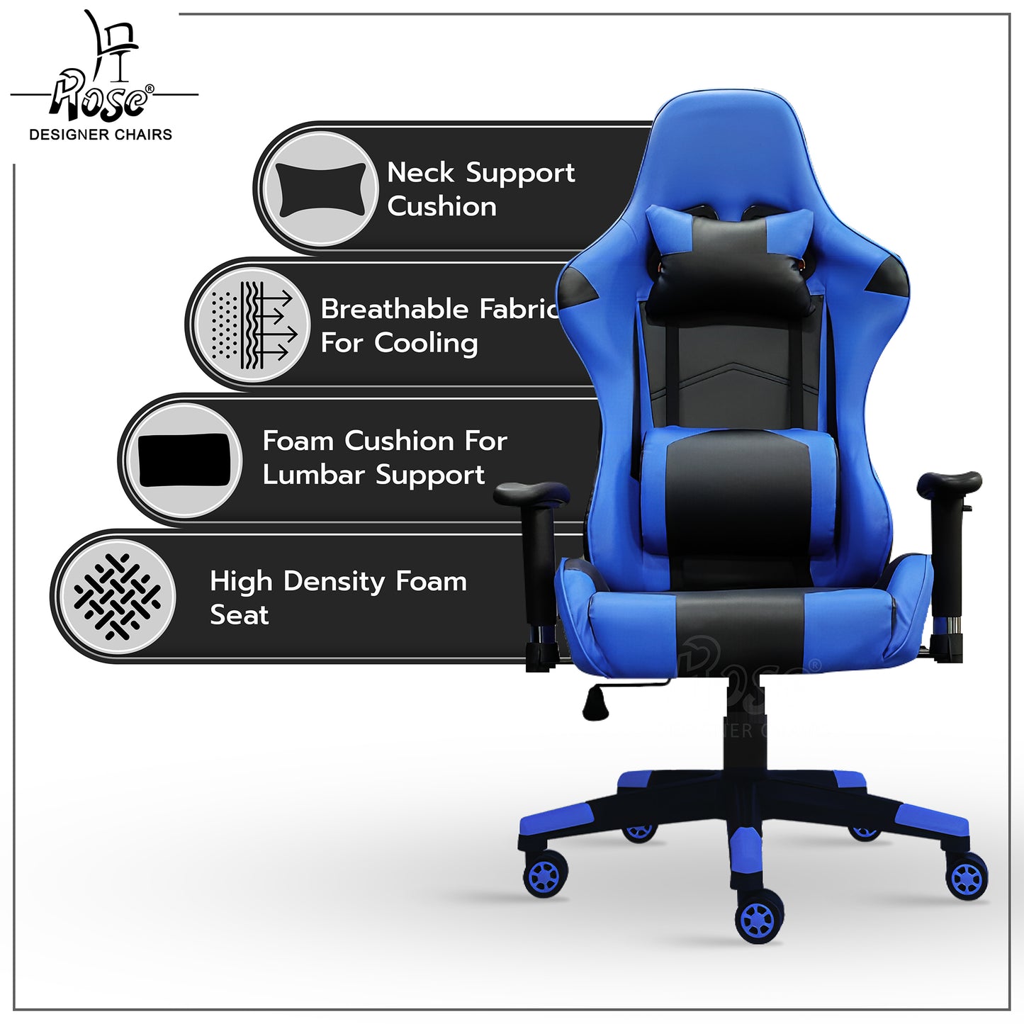 ROSE® Up Gaming with Multi-Functional Ergonomic Gaming Chair (Blue)