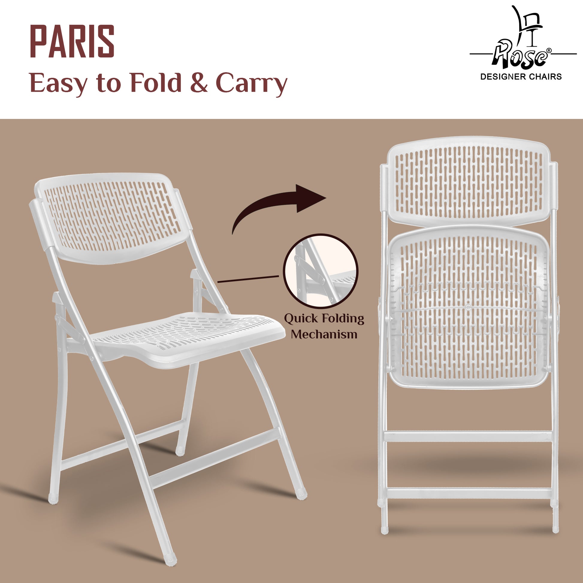 ROSE® Paris Folding Chair for Home | Lightweight, Portable, Balcony, Garden, Camping Chair | Indoor Outdoor Chair | Restaurant Chair