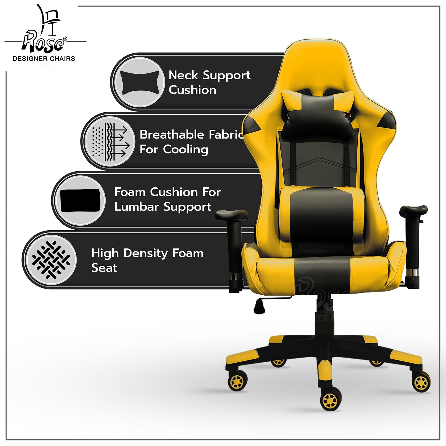 ROSE® Up Gaming with Multi-Functional Ergonomic Gaming Chair (Yellow)