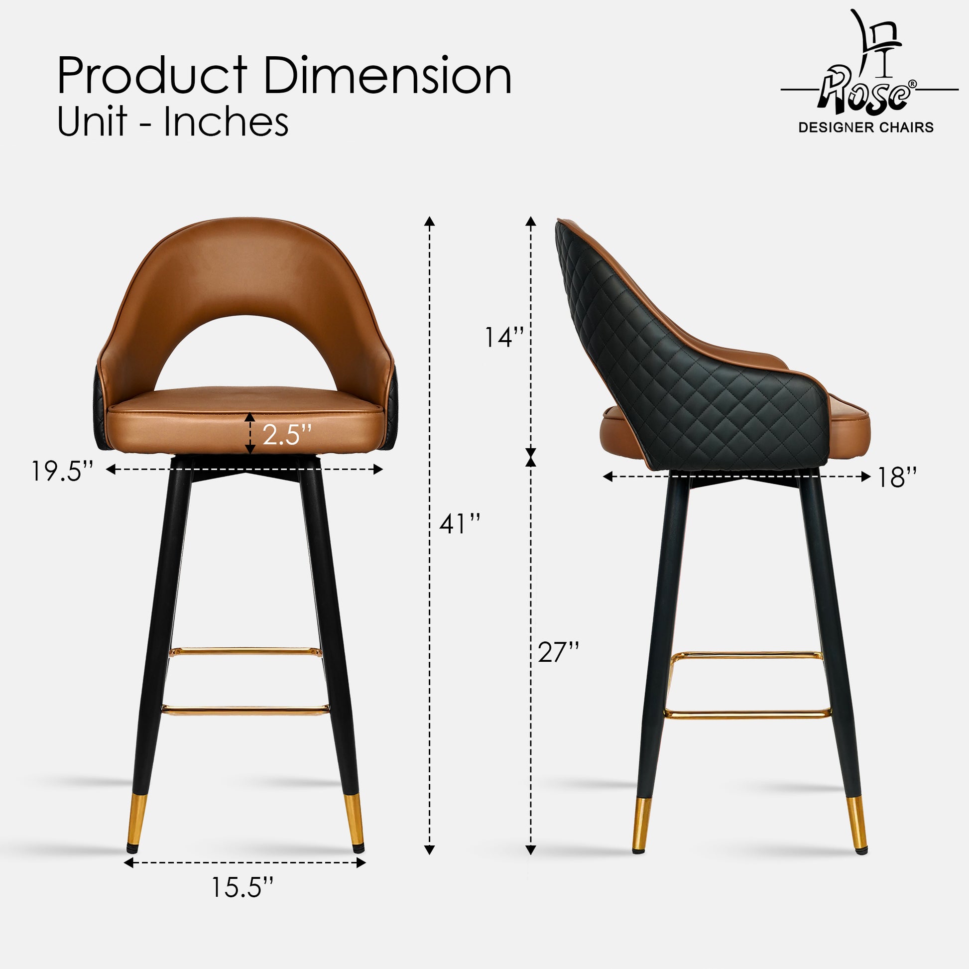 ROSE® Ken Height Adjustable & Revolving Bar Stool (Black)