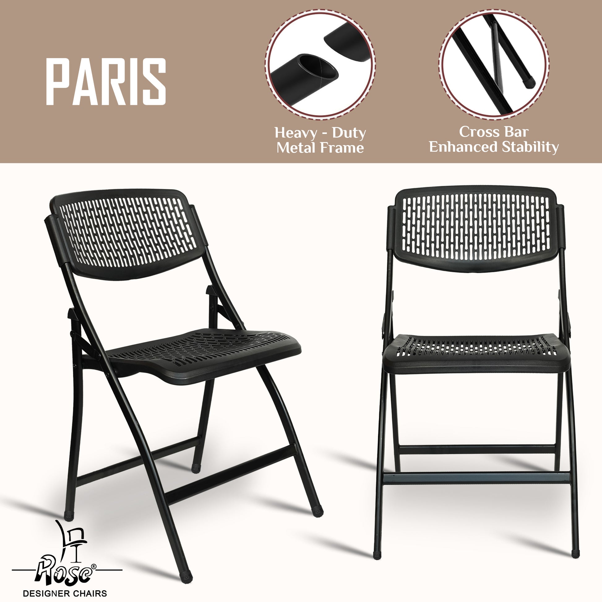 ROSE® Paris Folding Chair for Home | Lightweight, Portable, Balcony, Garden, Camping Chair | Indoor Outdoor Chair | Restaurant Chair
