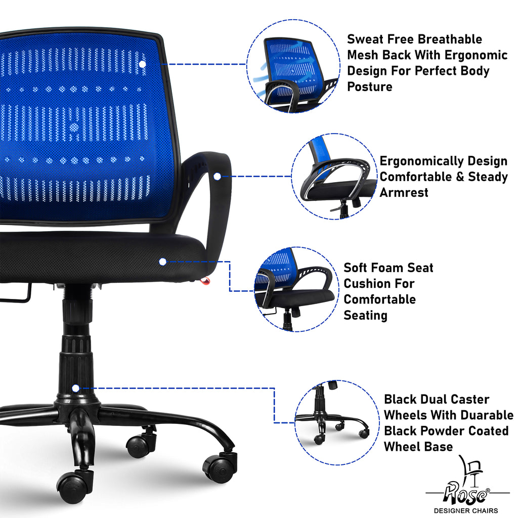ROSE® Mesh Mid-Back Ergonomic Office Chair (Blazia)