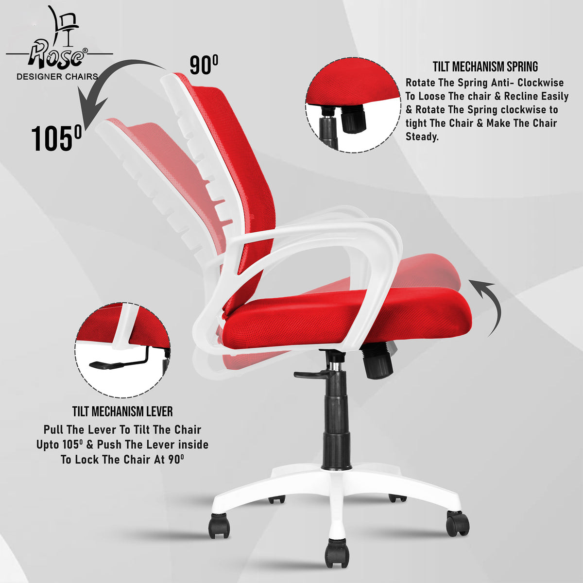 Mesh Mid-Back chair (Red & White Elite) Features_2