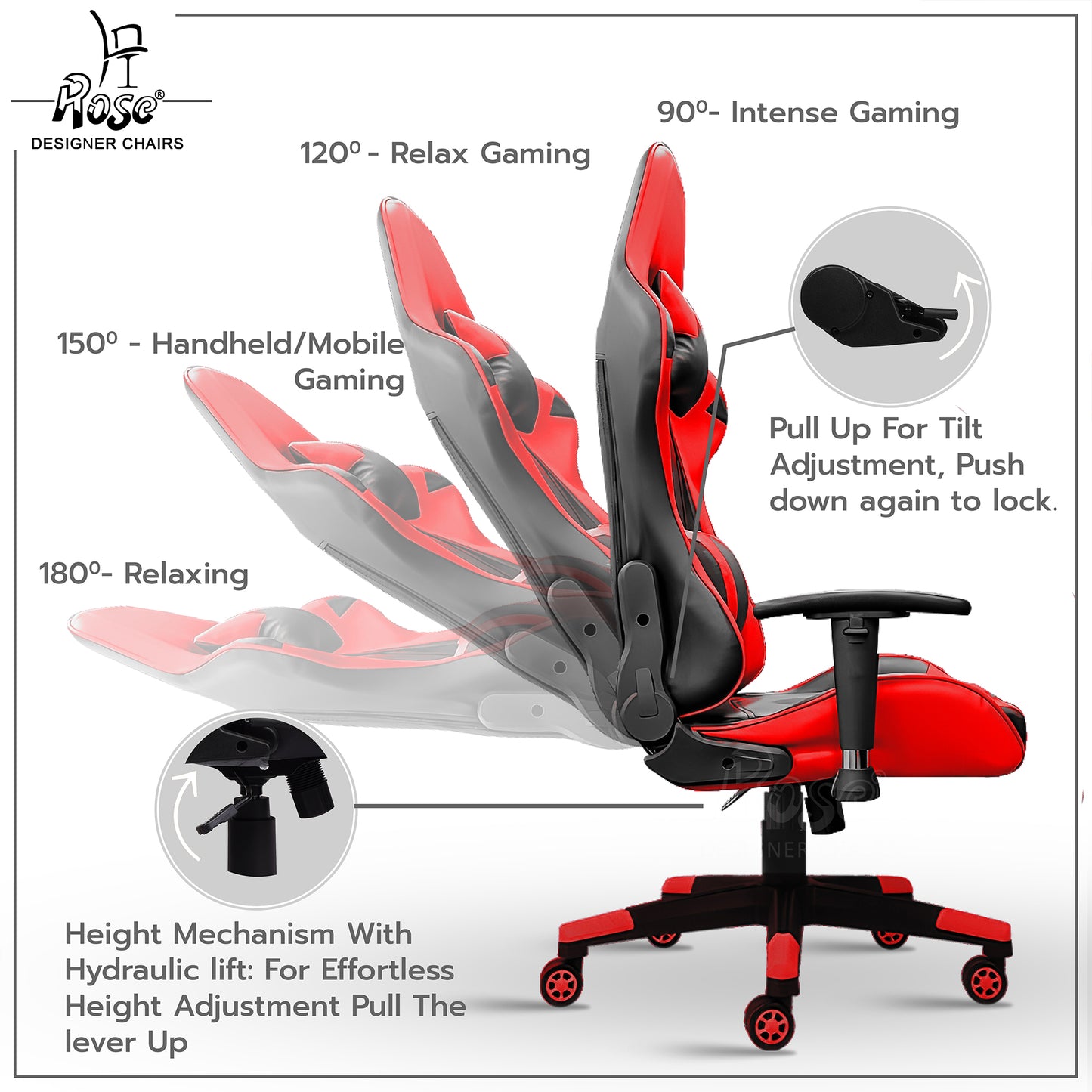 ROSE® Up Gaming with Multi-Functional Ergonomic Gaming Chair (Red)