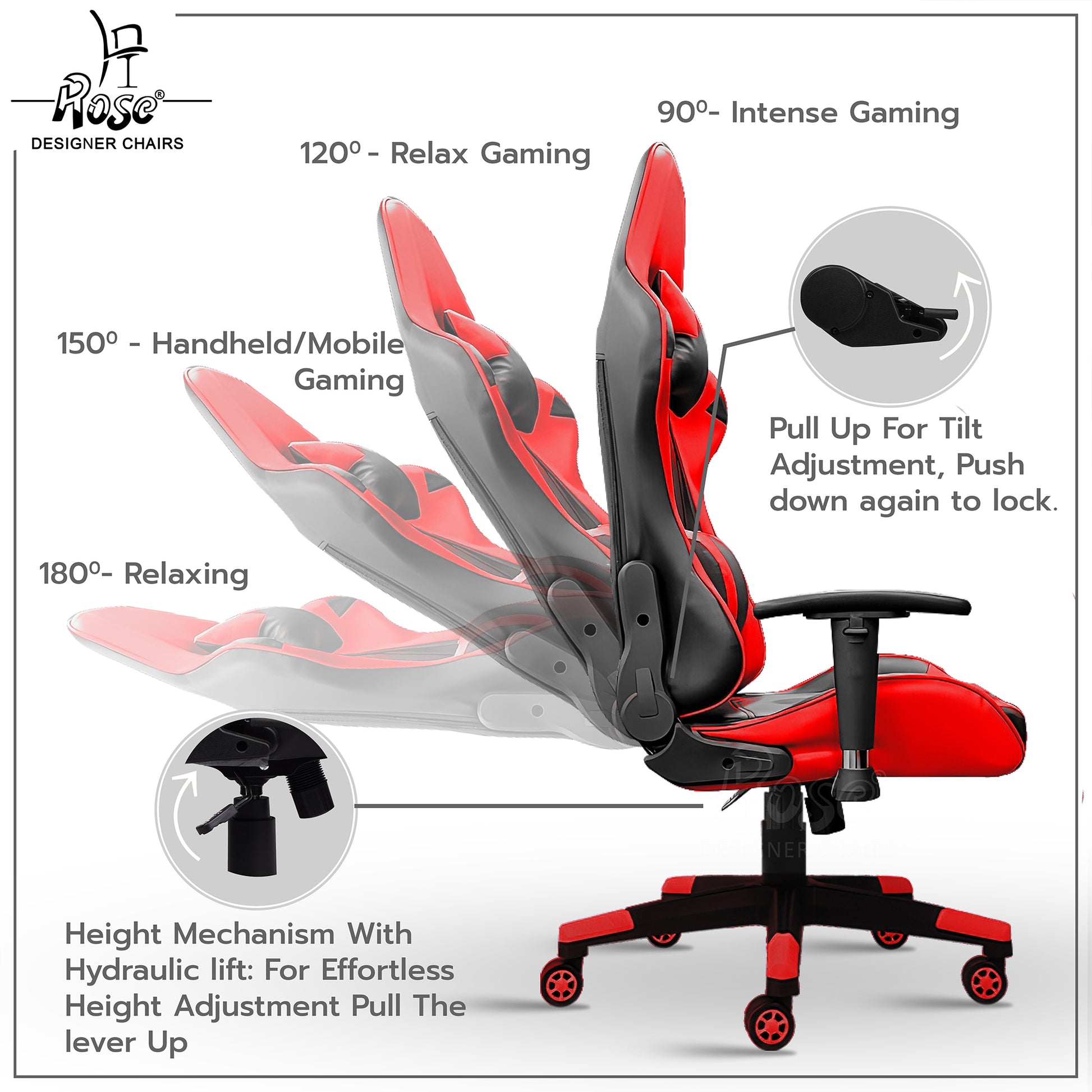 ROSE® Up Gaming with Multi-Functional Ergonomic Gaming Chair (Red)