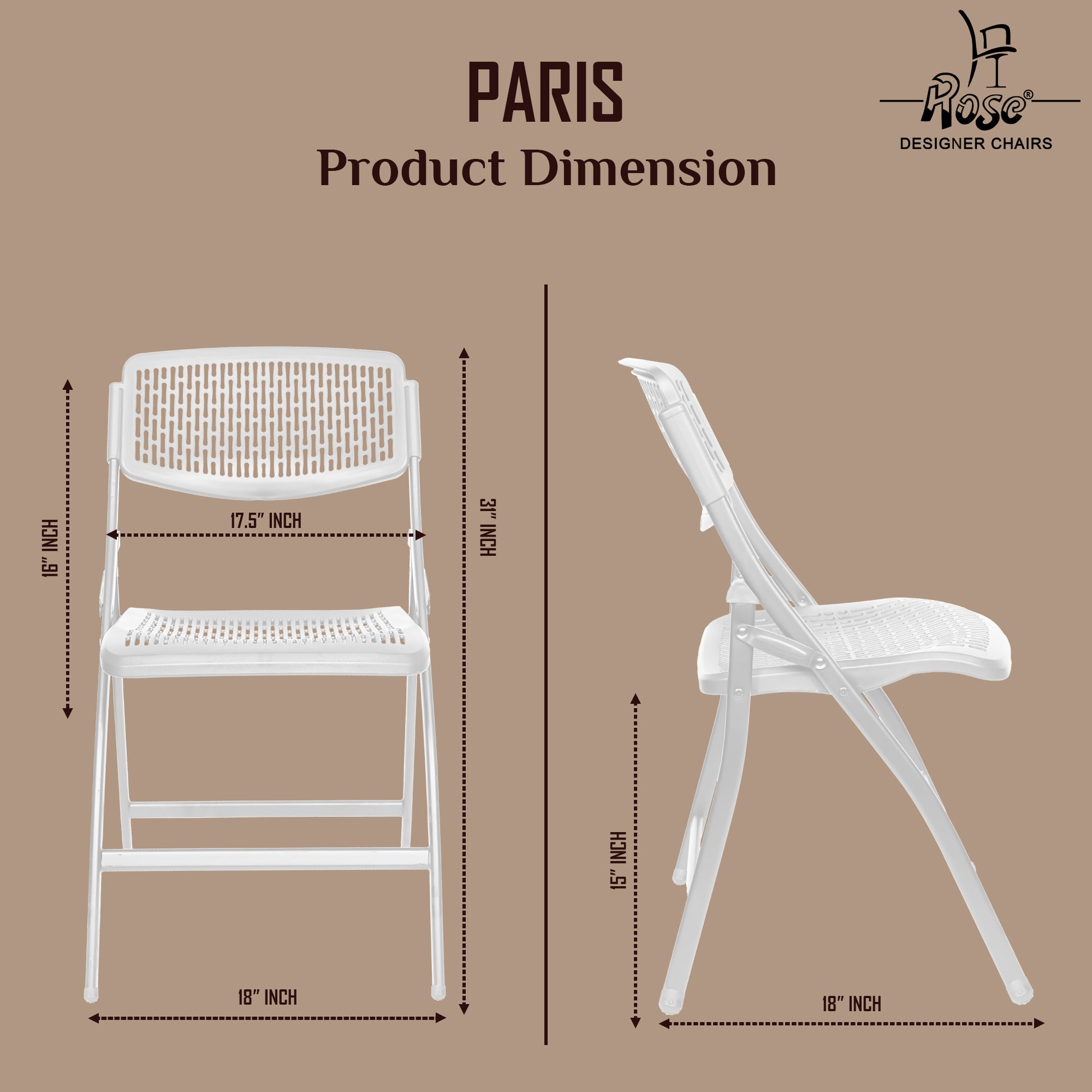 ROSE® Paris Folding Chair for Home | Lightweight, Portable, Balcony, Garden, Camping Chair | Indoor Outdoor Chair | Restaurant Chair