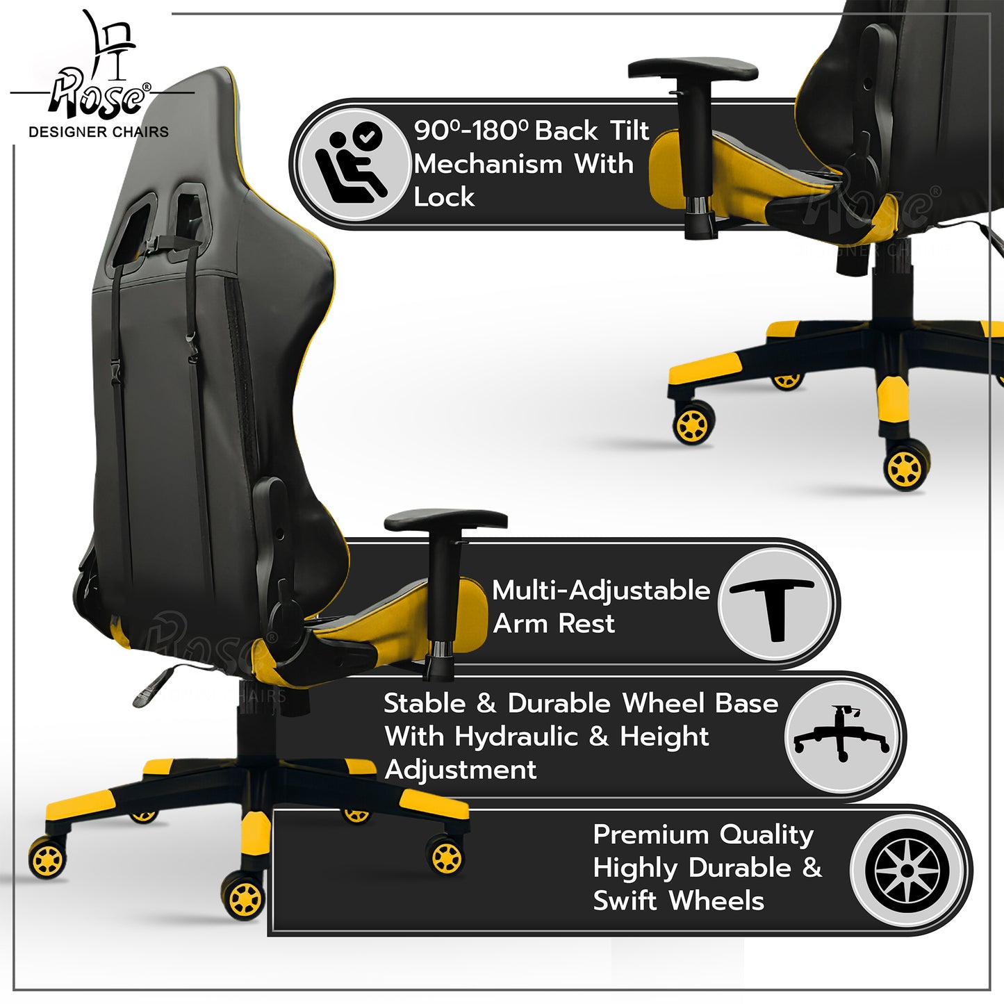 ROSE® Up Gaming with Multi-Functional Ergonomic Gaming Chair (Yellow)