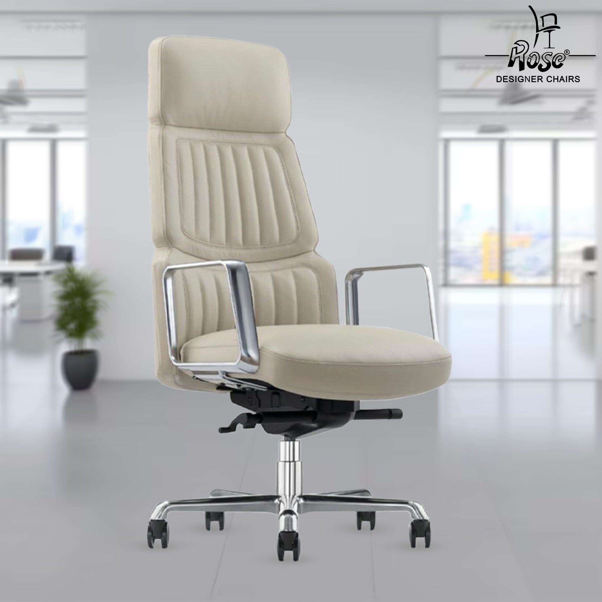 Rose Dhaka Luxurious High Back Chair (White)