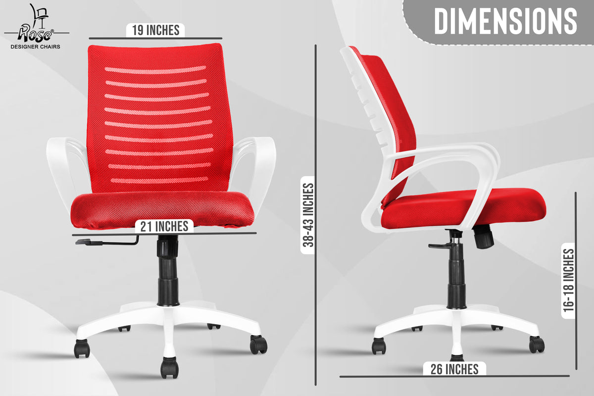 Mesh Mid-Back chair (Red & White Elite) Dimensions