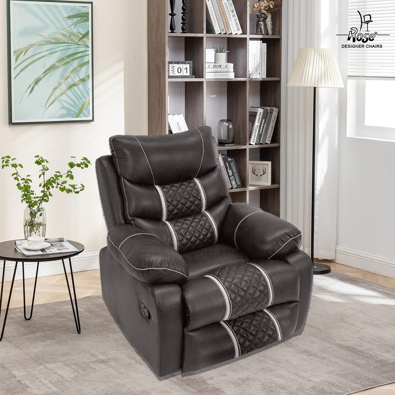 Rose Mexico one seater Recliner | RRR Recliner |Rocking, Revolving, and Reclining sofa ( Black )
