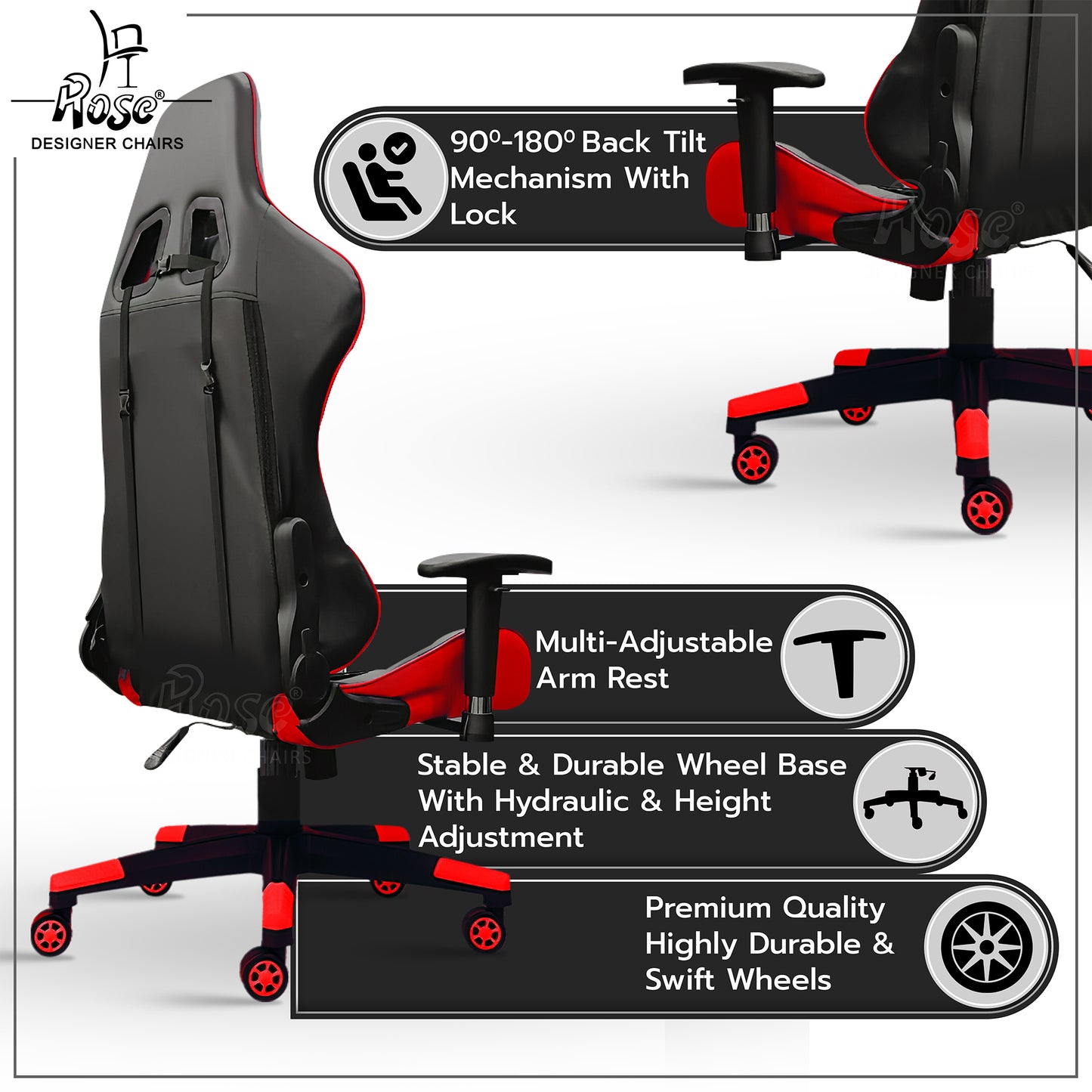ROSE® Up Gaming with Multi-Functional Ergonomic Gaming Chair (Red)