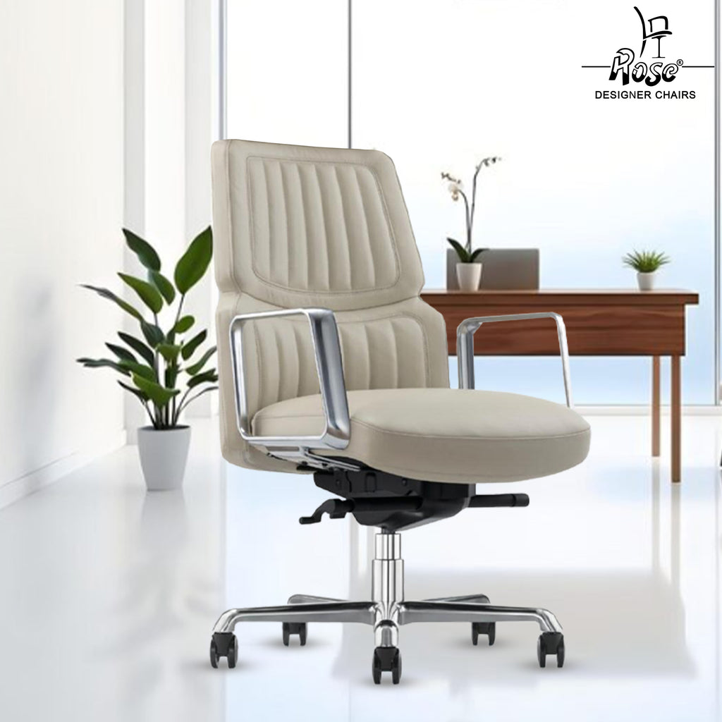Rose Dhaka Luxurious Mid Back Chair (White)