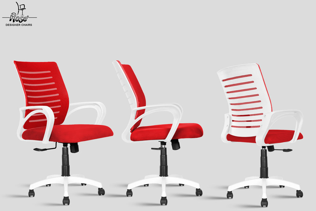 Mesh Mid-Back chair (Red & White Elite)  Multiangle
