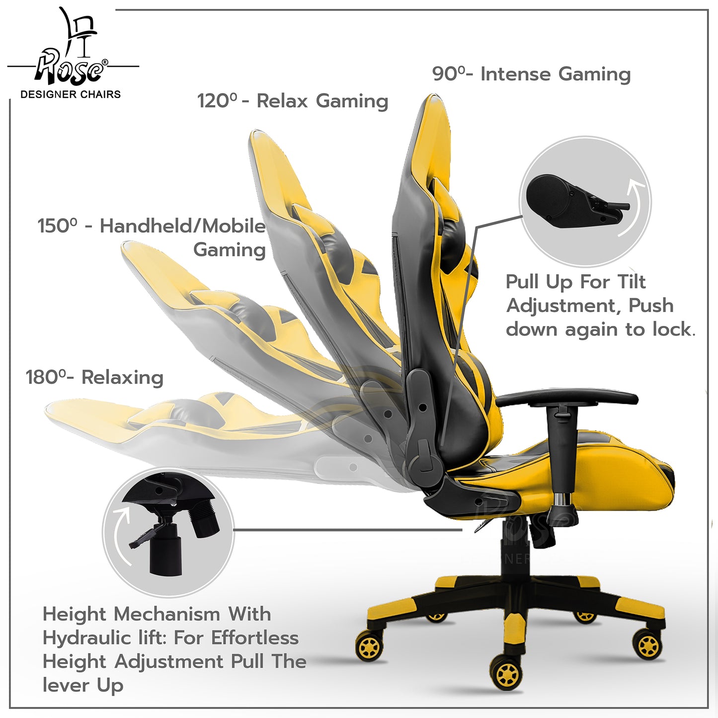 ROSE® Up Gaming with Multi-Functional Ergonomic Gaming Chair (Yellow)