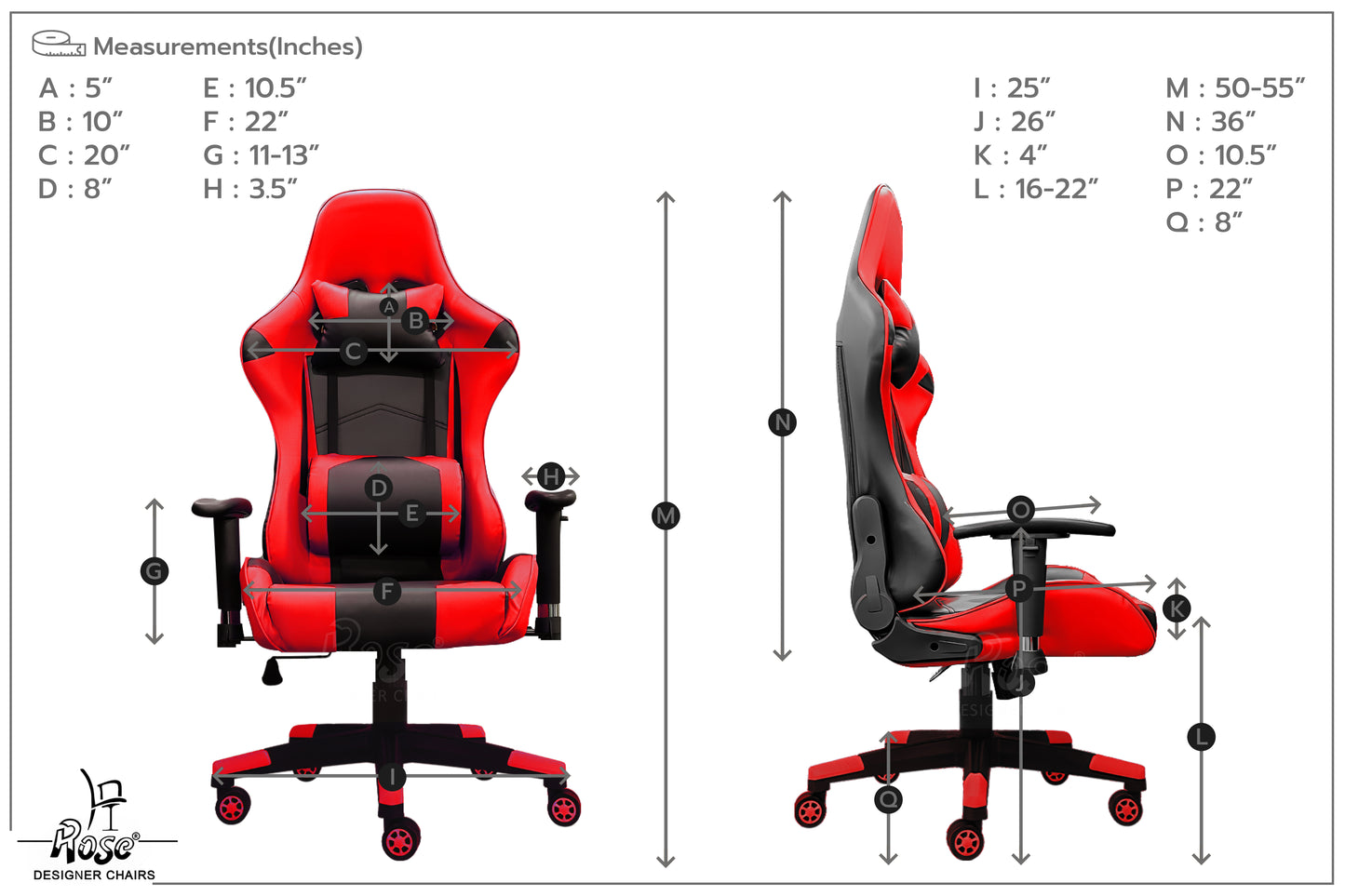 ROSE® Up Gaming with Multi-Functional Ergonomic Gaming Chair (Red)