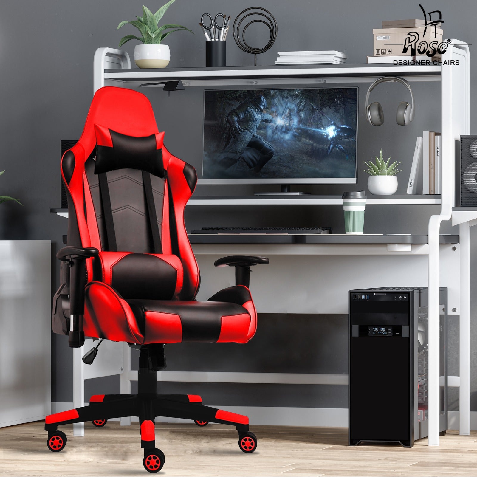 ROSE® Up Gaming with Multi-Functional Ergonomic Gaming Chair (Red)