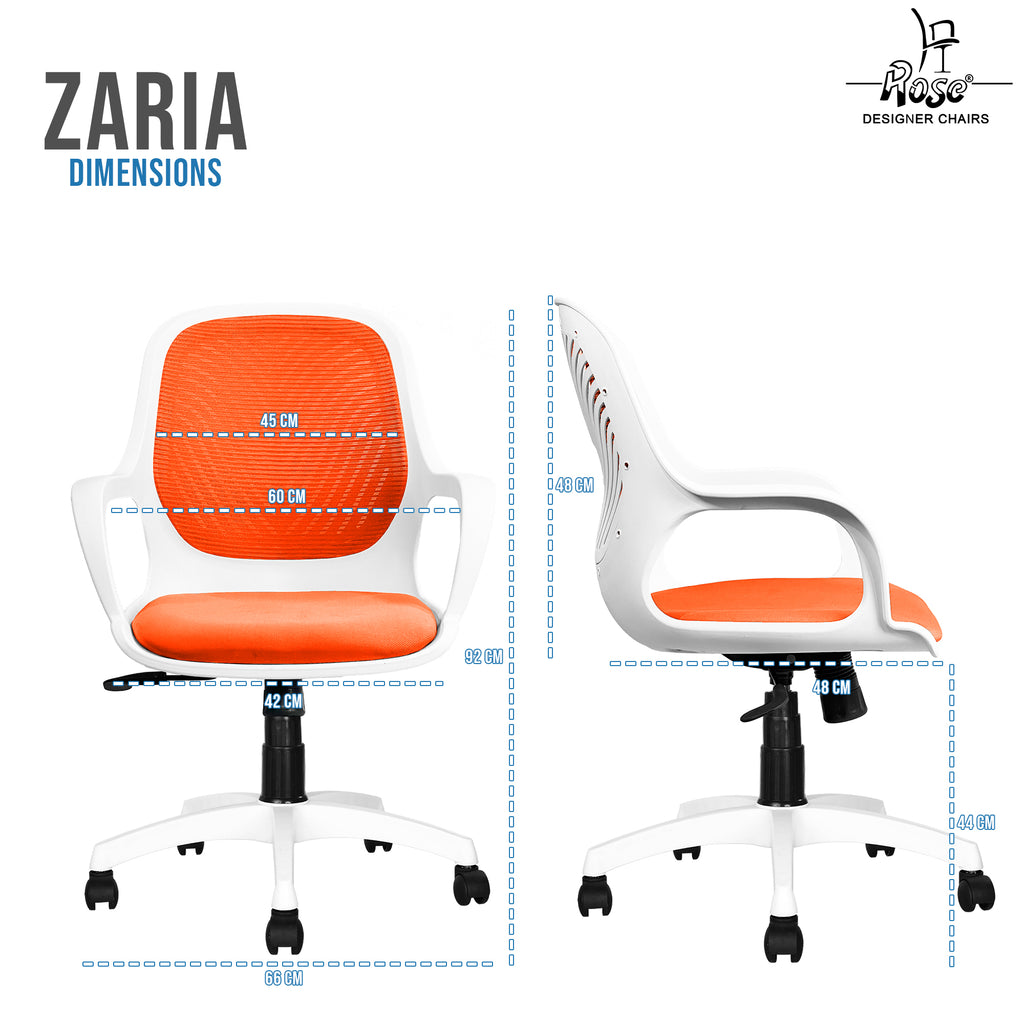 Zaria orange  and white chair features dimensions