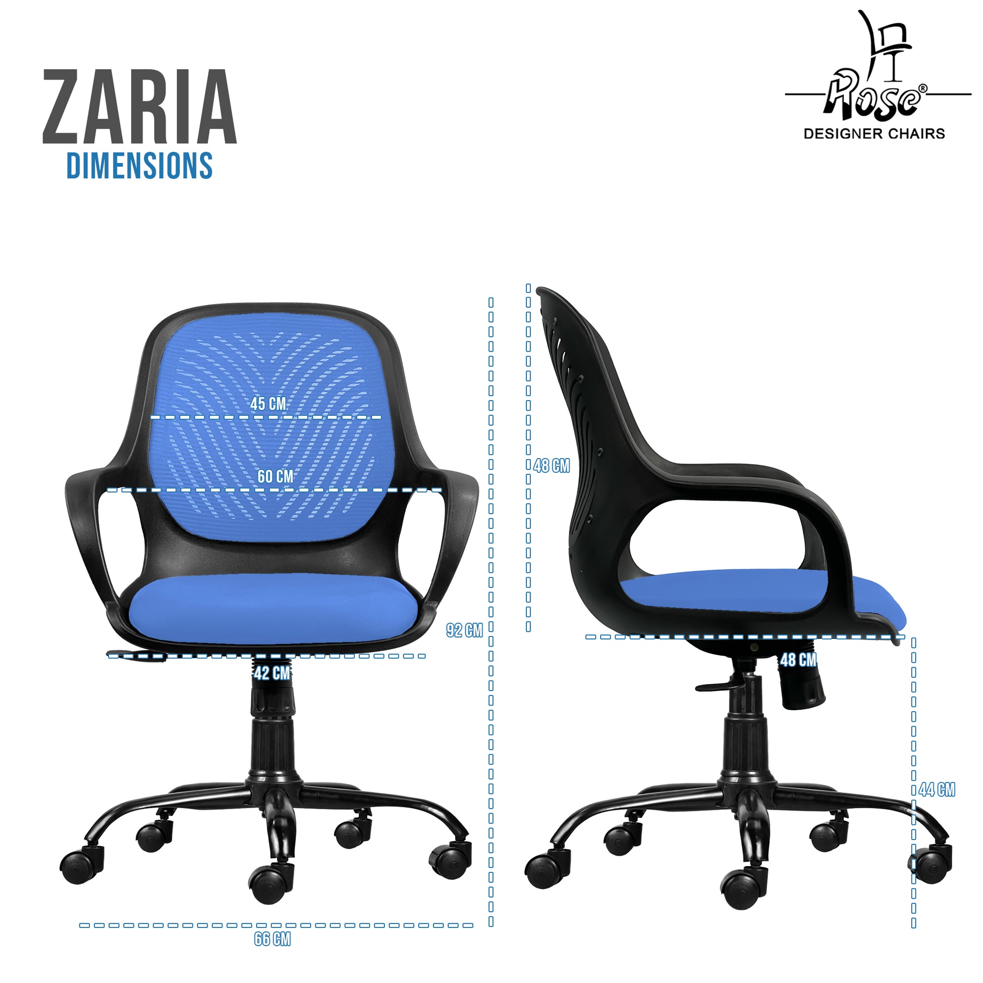 Zaria blue and black chair dimensions