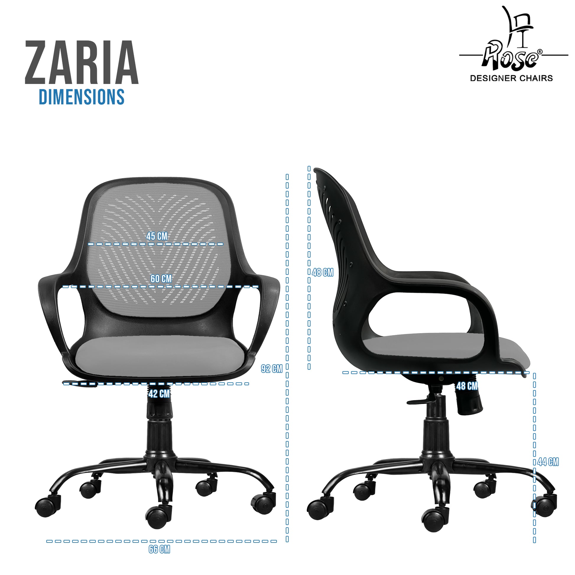 Zaria grey and black chair dimensions 