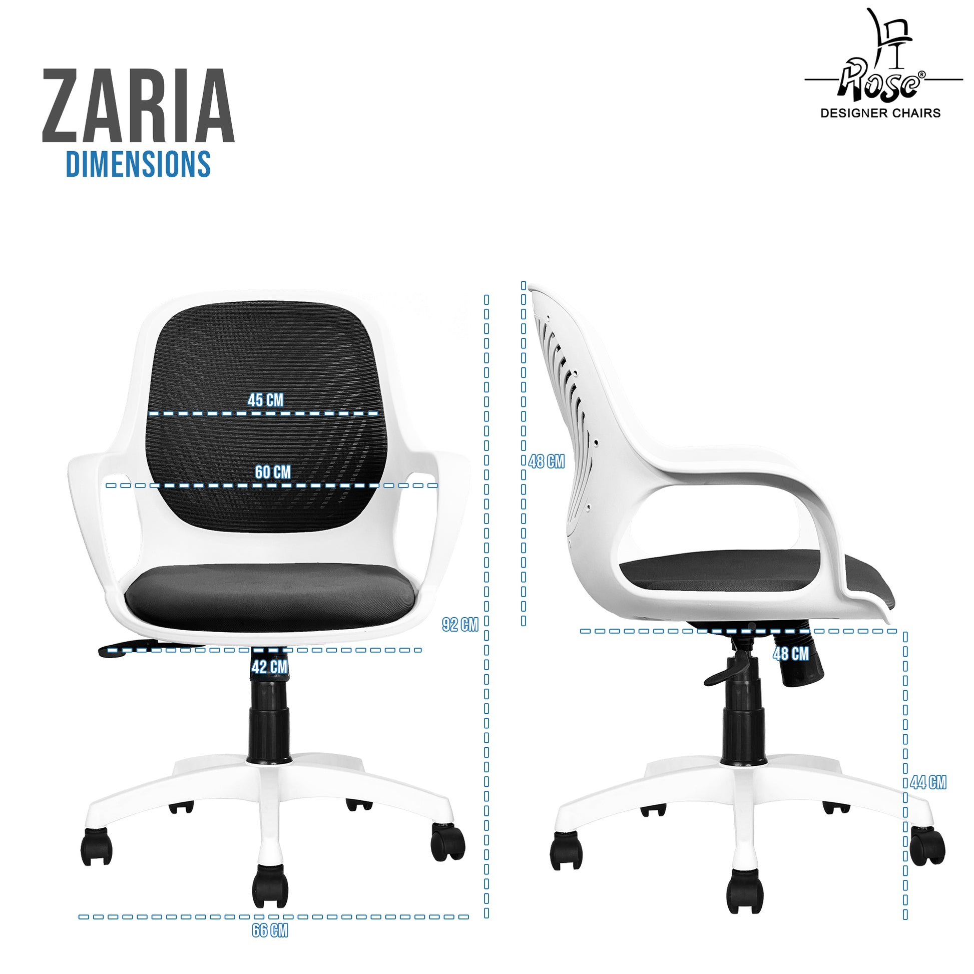 Zaria black and white chair dimensions