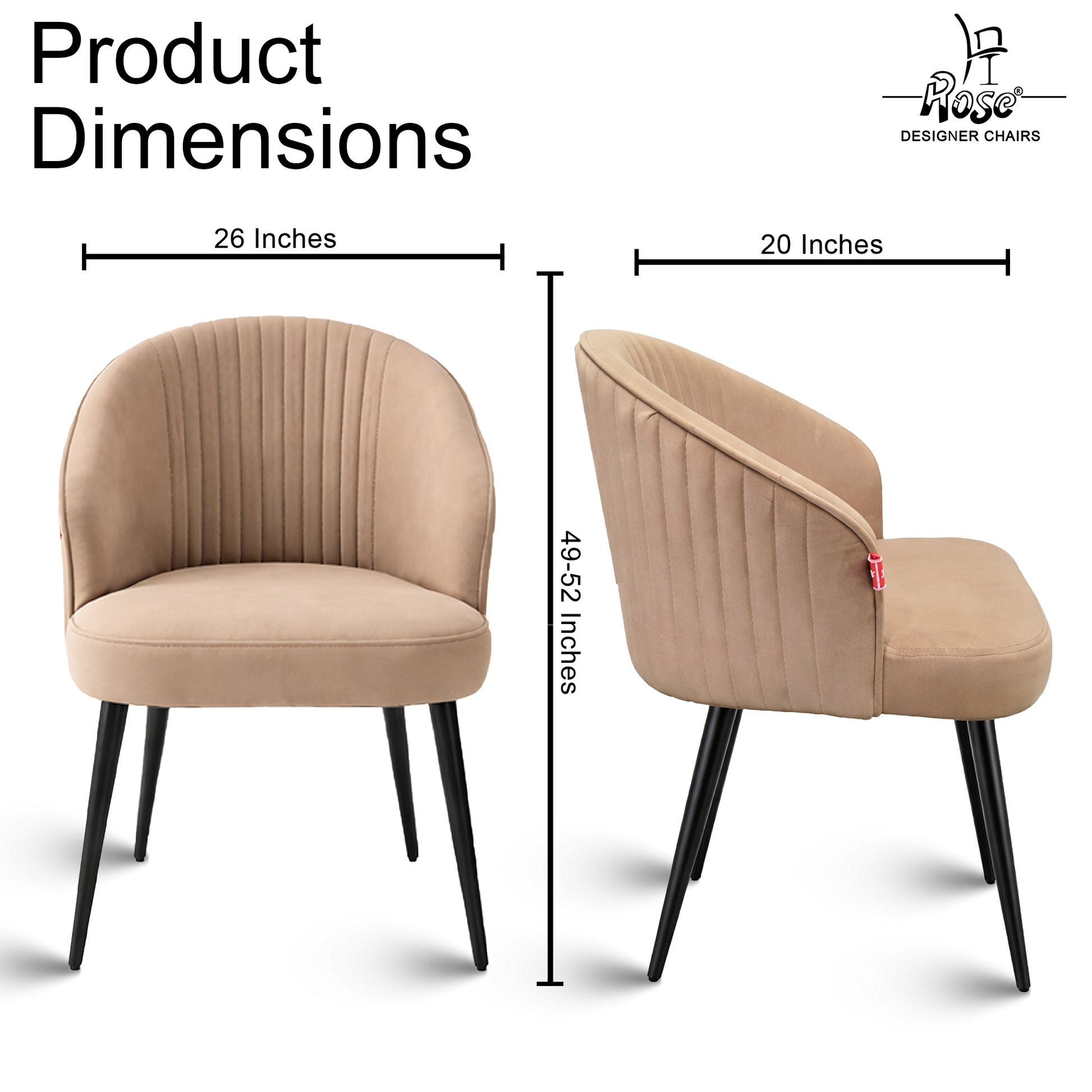 Noor Valvet Arm Dining Chair(Classic Cream) Set of 2 Dimensions