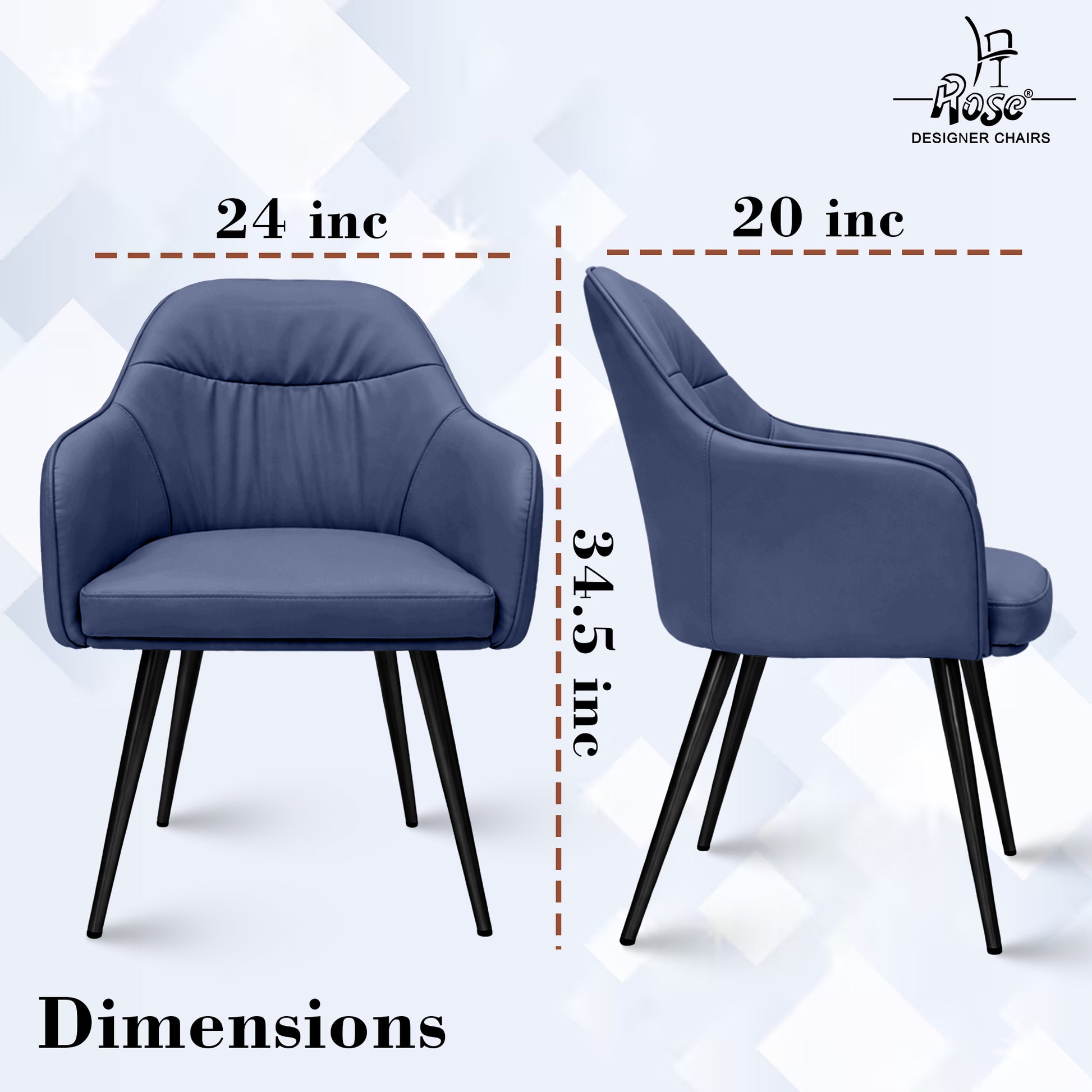 Mack Faux Leather Chair(Denim Blue) Set of 2 Dimensions