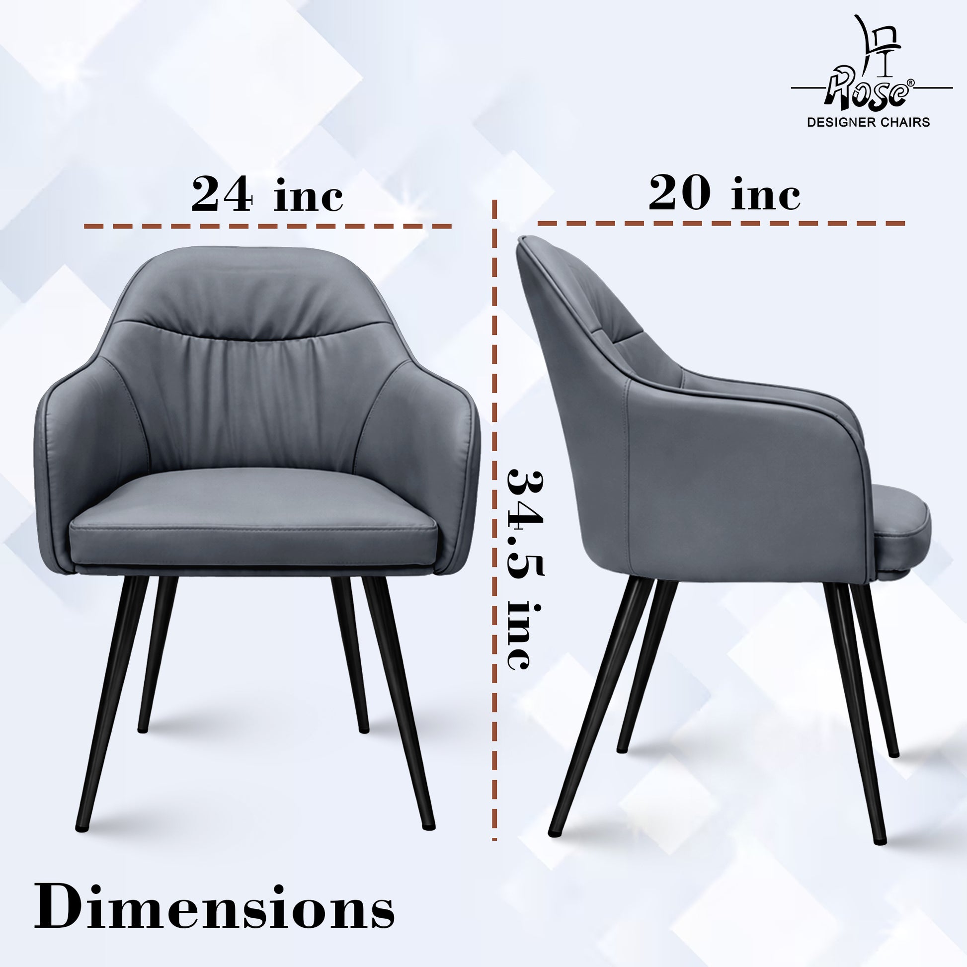 Mack Faux Leather Chair(Slate Gray) Set of 1 Dimensions