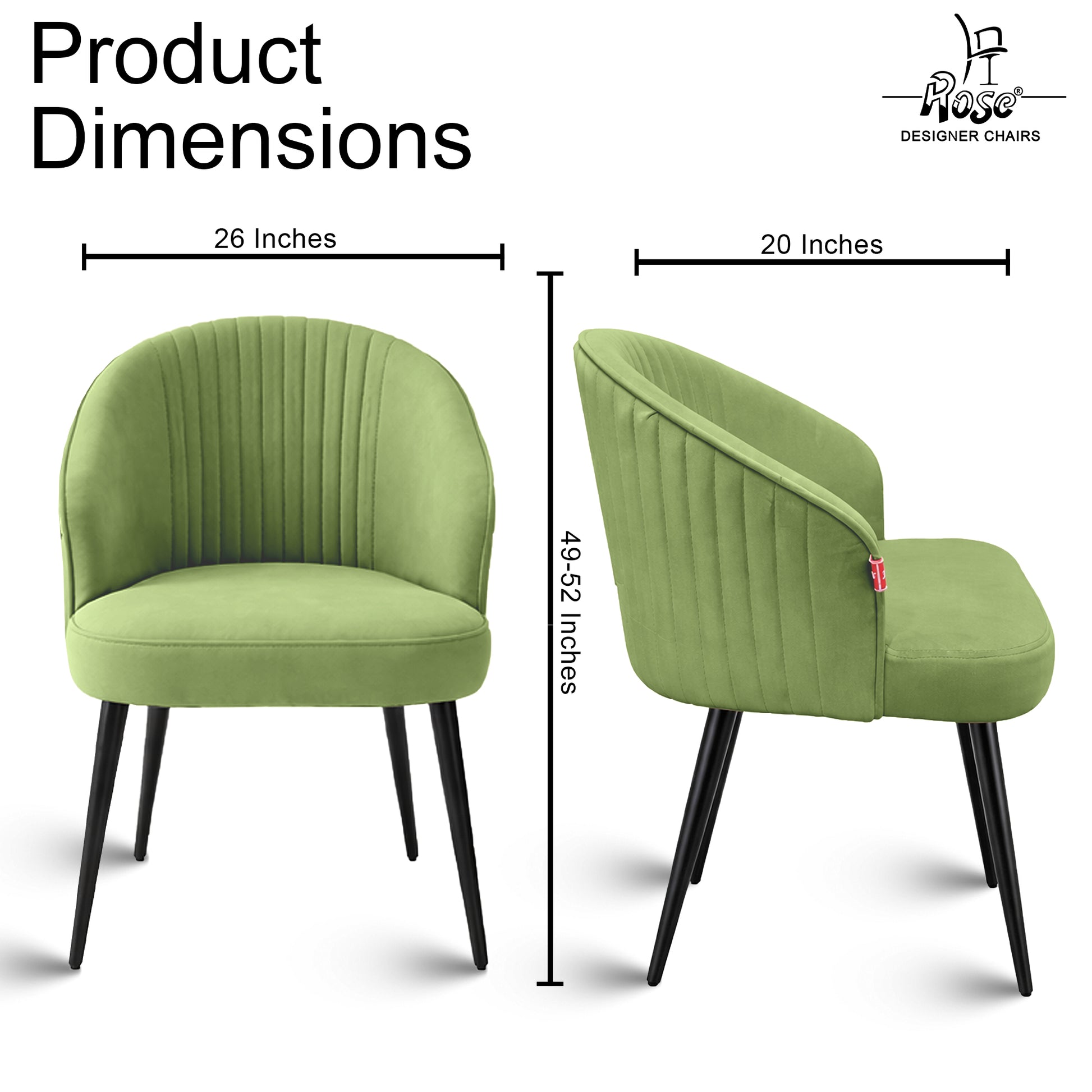 Noor Valvet Arm Dining Chair(Turqouise Green) Set of 1 Dimensions