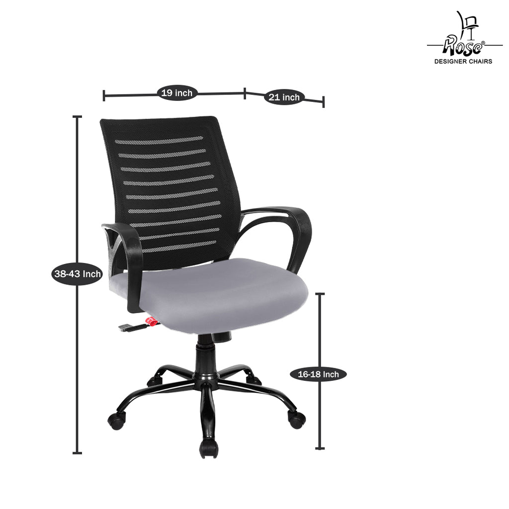 Mesh Mid-Back chair (Seat Grey Elite)Set of 1 Dimensions