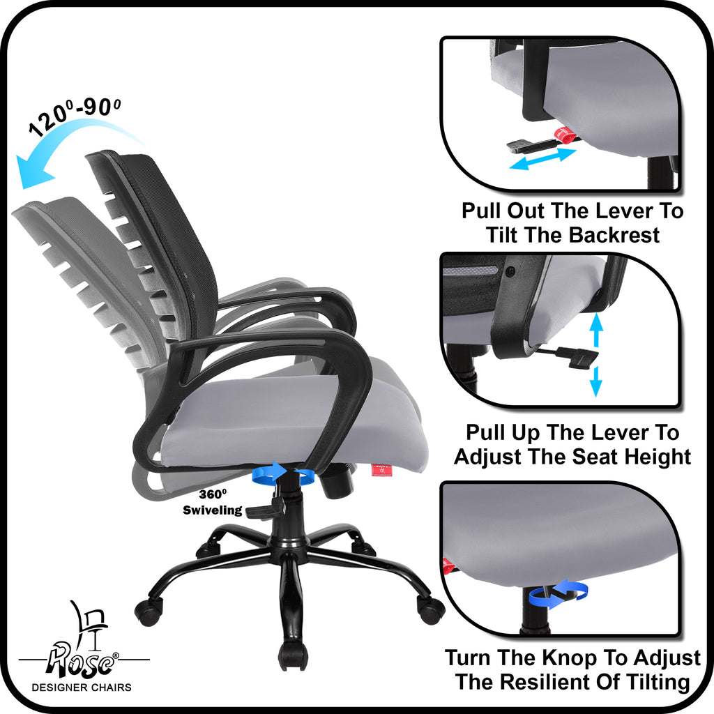 Mesh Mid-Back chair (Seat Grey Elite)Set of 1 Features