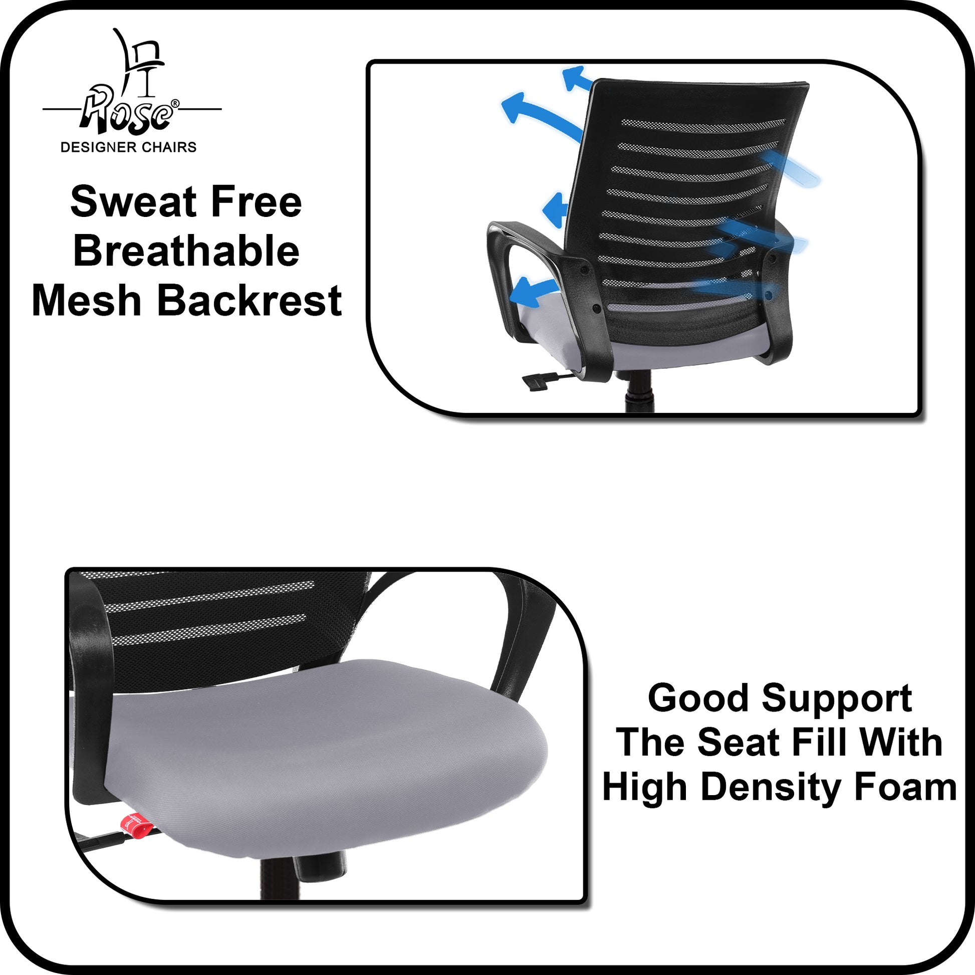 Mesh Mid-Back chair (Seat Grey Elite)Set of 1 Features 3