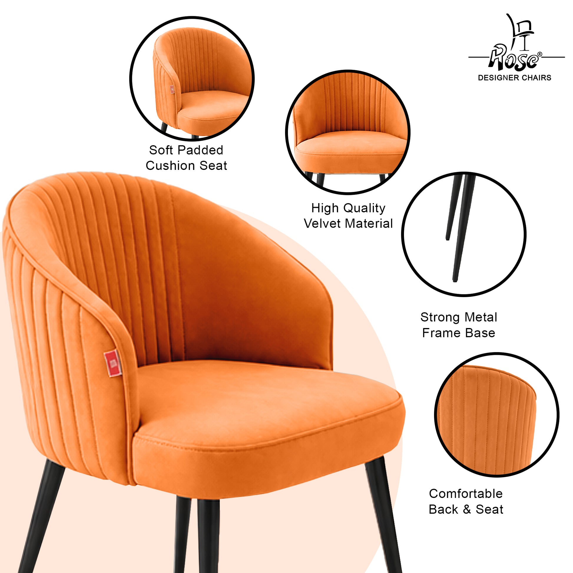Noor Valvet Arm Dining Chair(Apricot Orange) Set of 2 Features