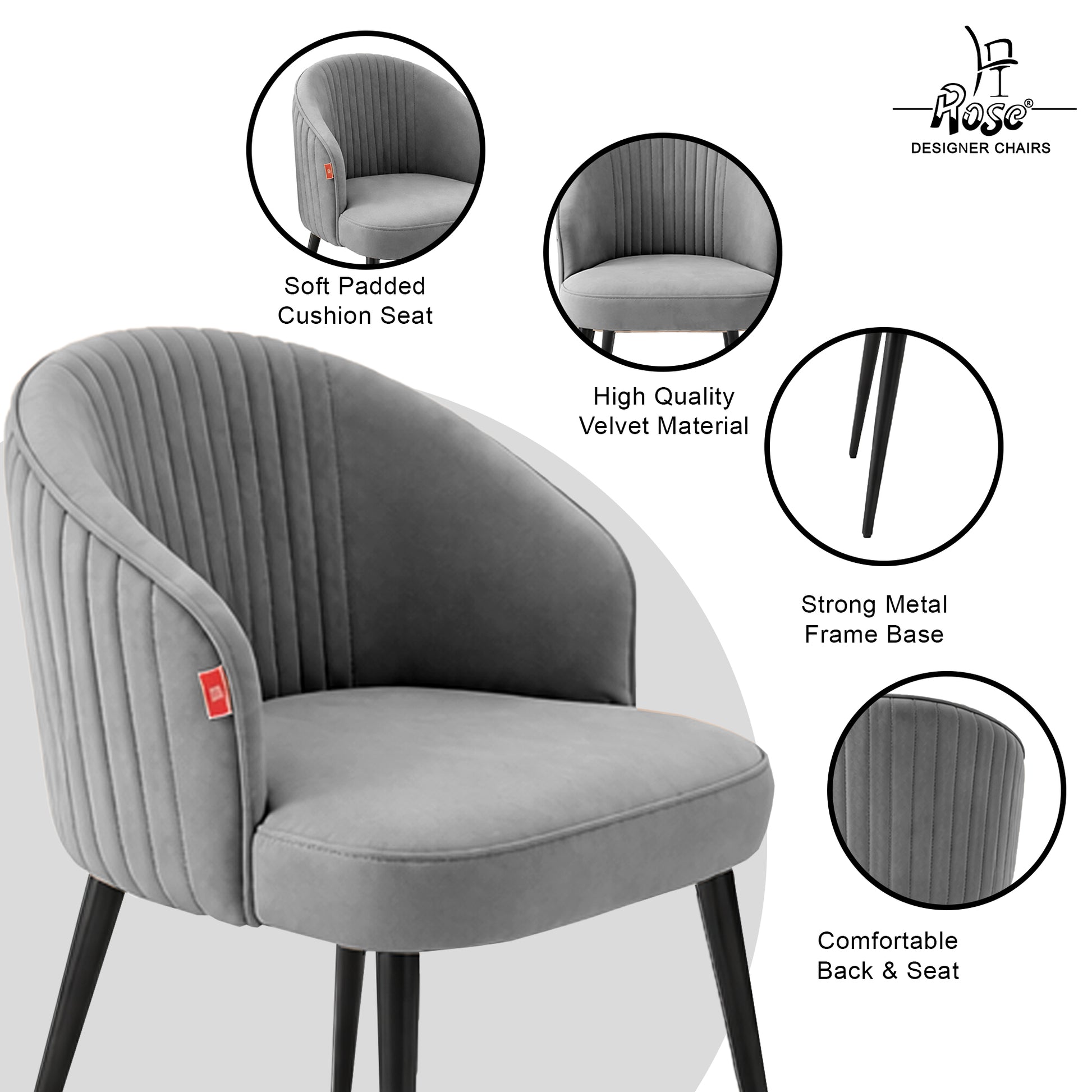 Noor Valvet Arm Dining Chair(Mouse Gray) Set of 2 Features